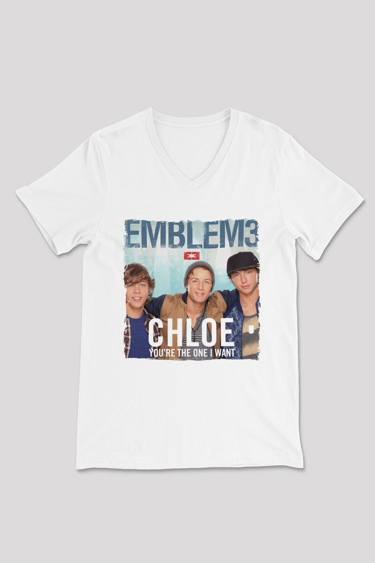 Emblem3 Beyaz Unisex V Yaka Tişört