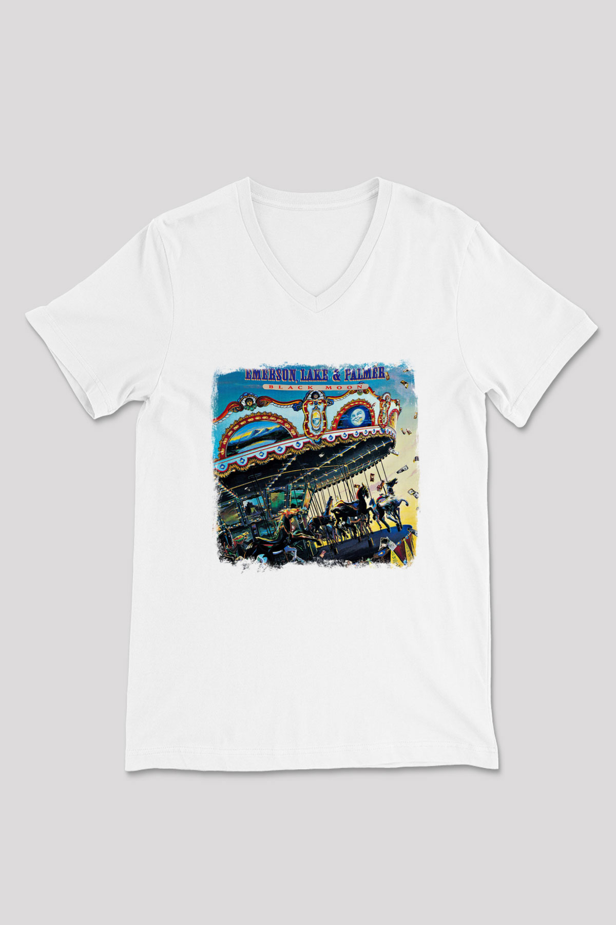 Emerson,Lake and Palmer Baskılı Unisex Beyaz V Yaka Tişört