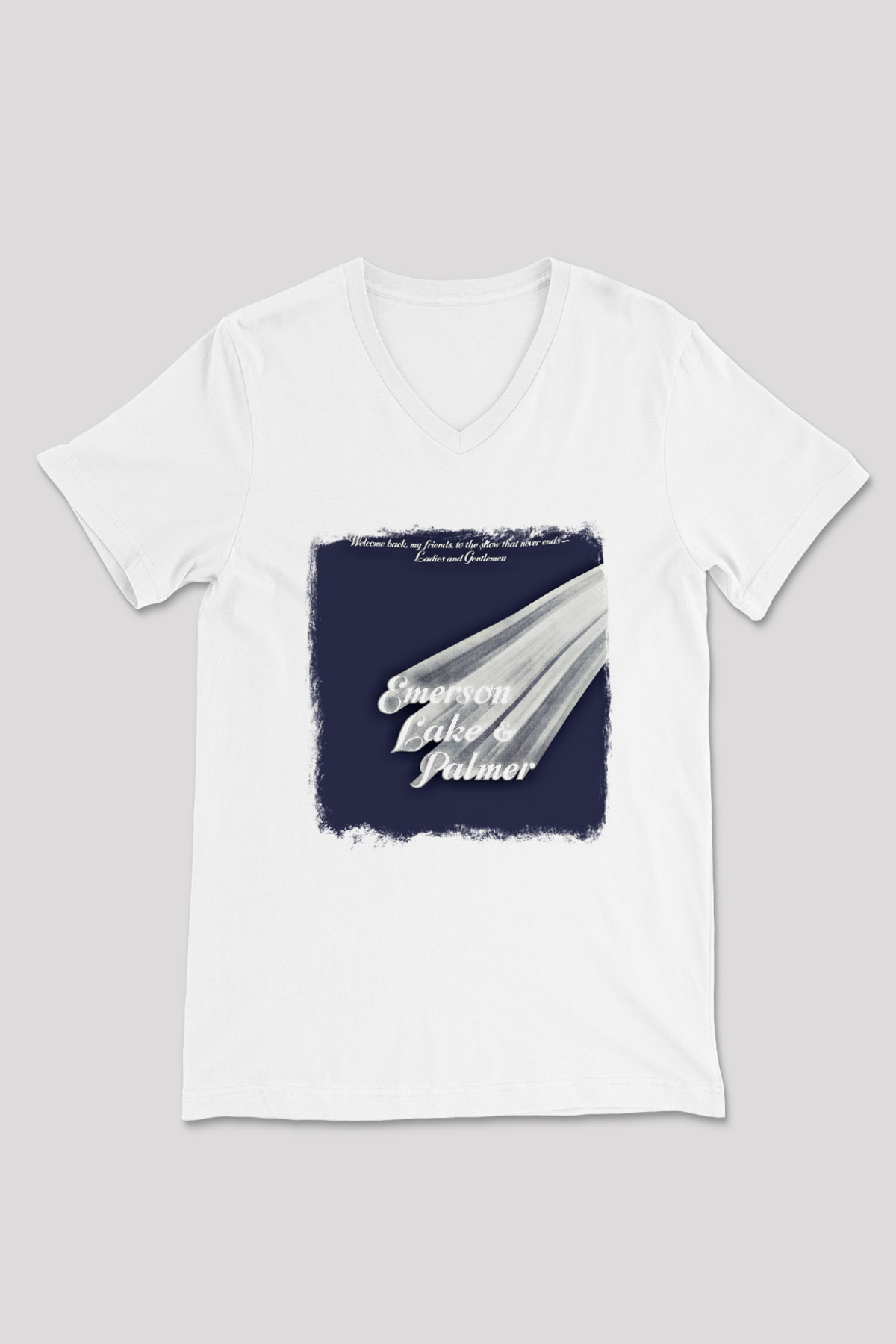 Emerson,Lake and Palmer Baskılı Unisex Beyaz V Yaka Tişört