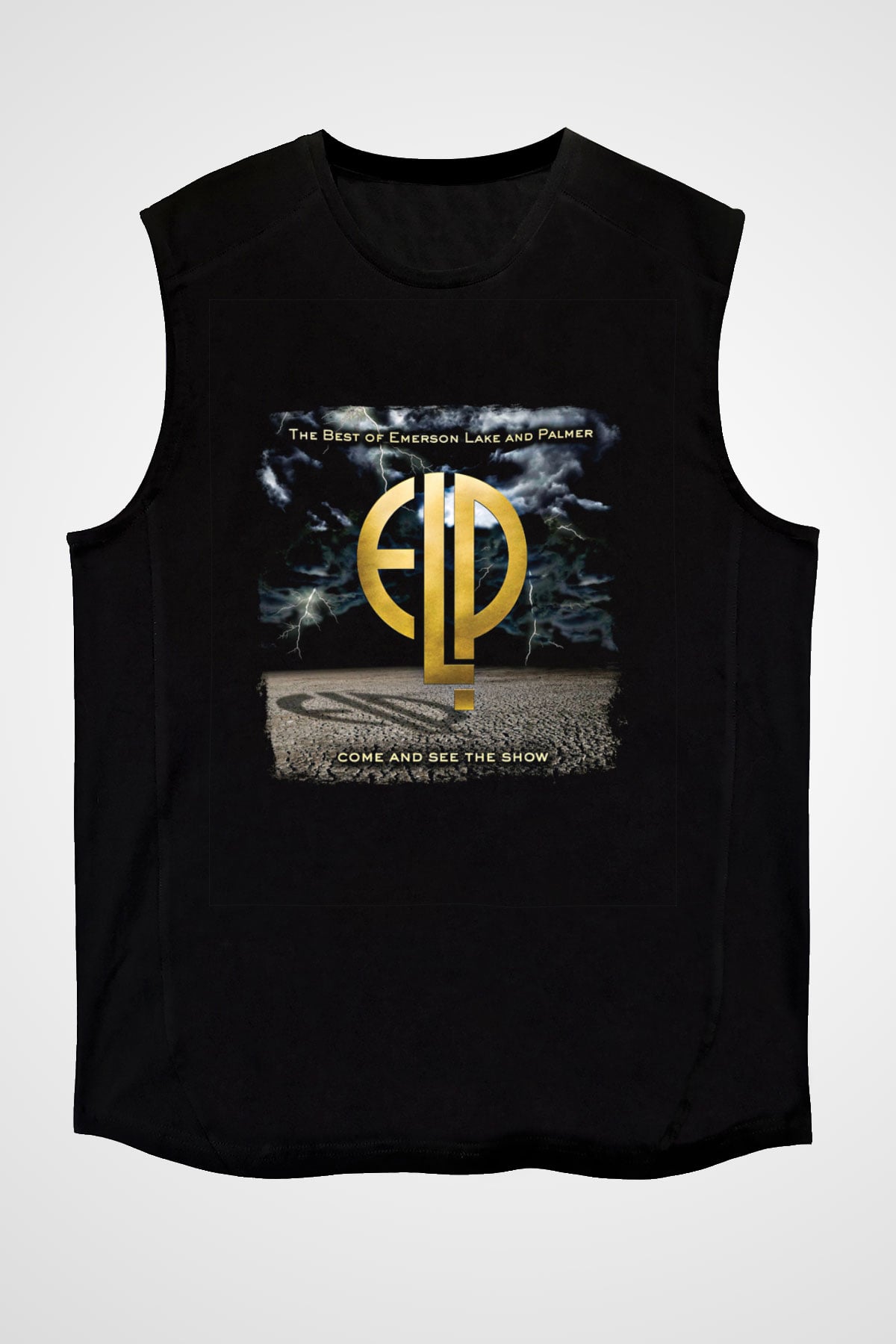 Emerson,Lake and Palmer Baskılı Unisex Siyah Kolsuz Tişört