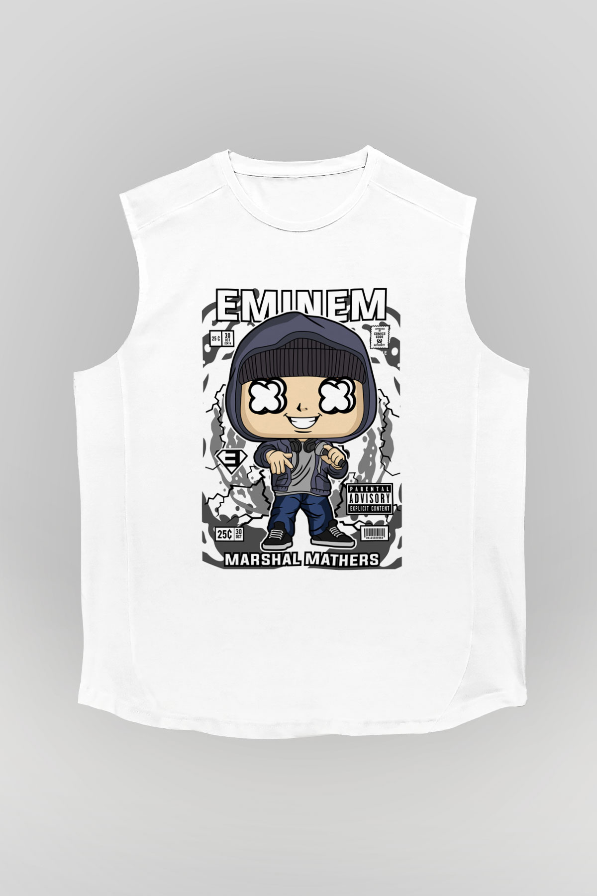 Eminem 8 Mile Baskılı Unisex Beyaz Kolsuz Tişört