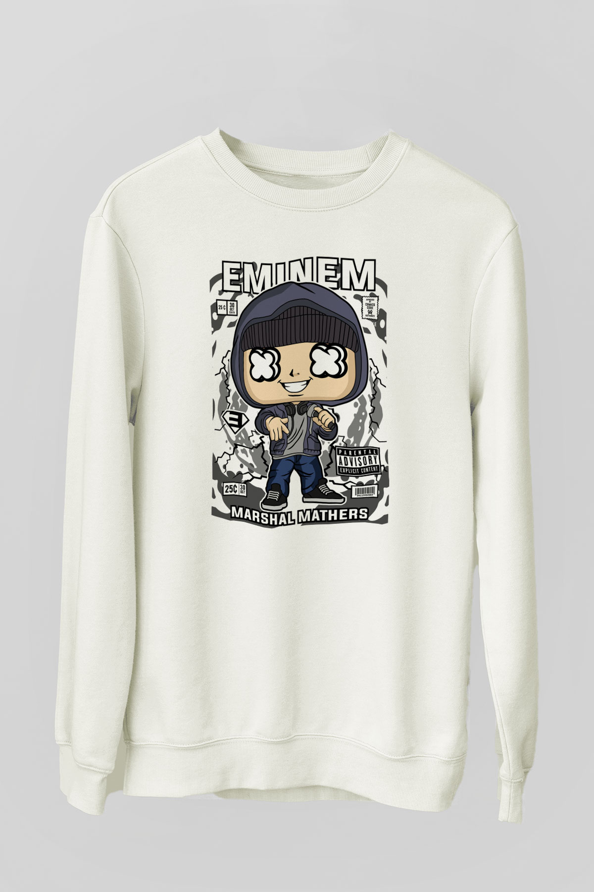 Eminem 8 Mile Baskılı Unisex Beyaz Sweatshirt