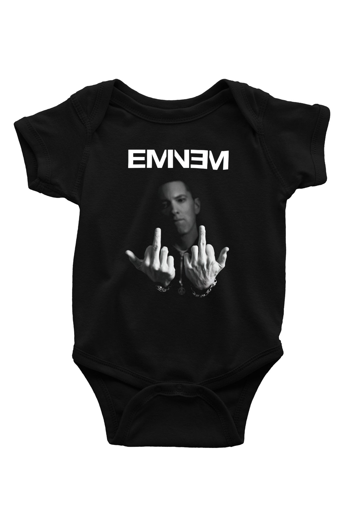 Eminem Baskılı Siyah Bebek Body - Zıbın