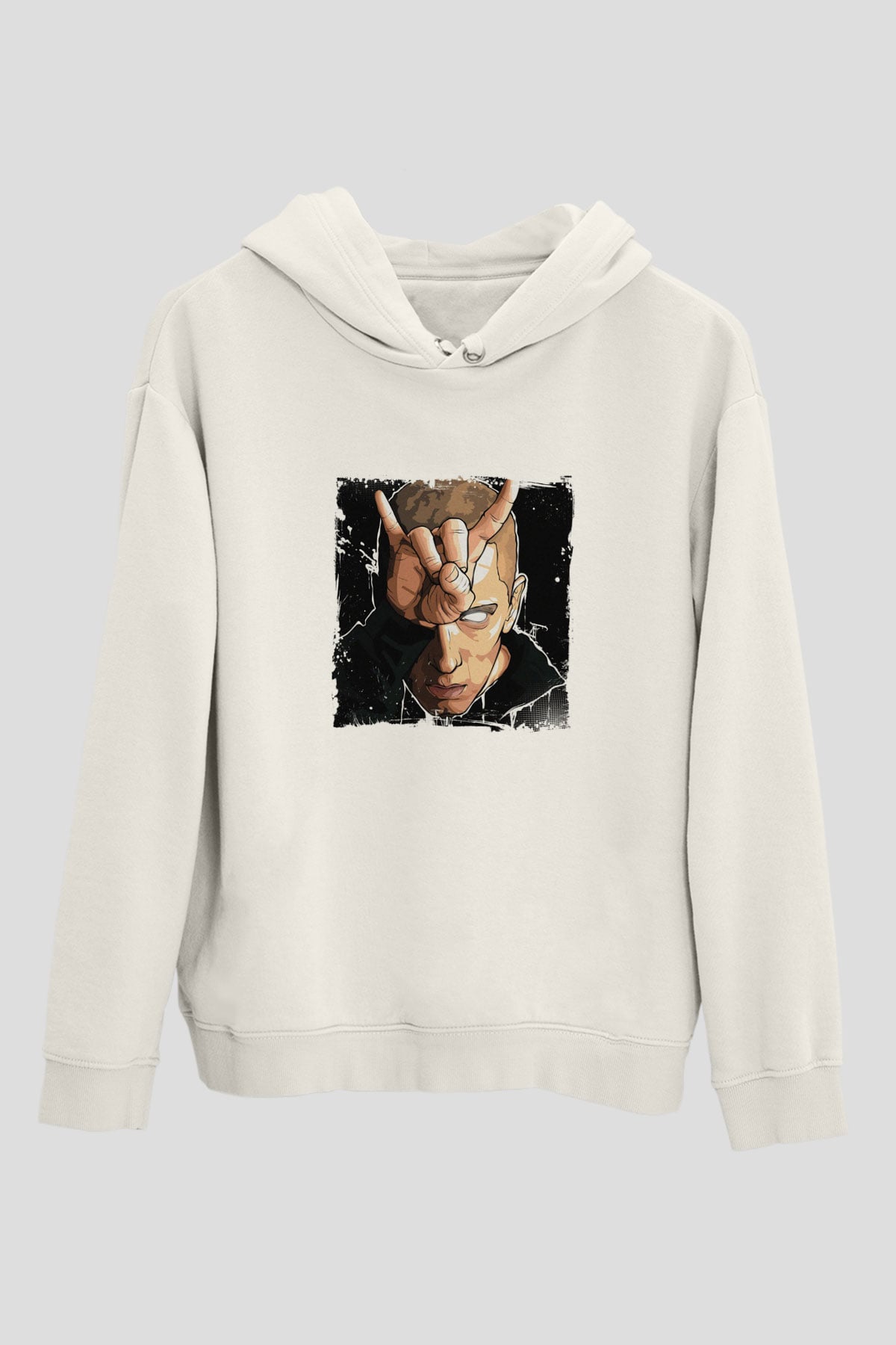 Eminem Baskılı Unisex Beyaz Kapüşonlu Sweatshirt