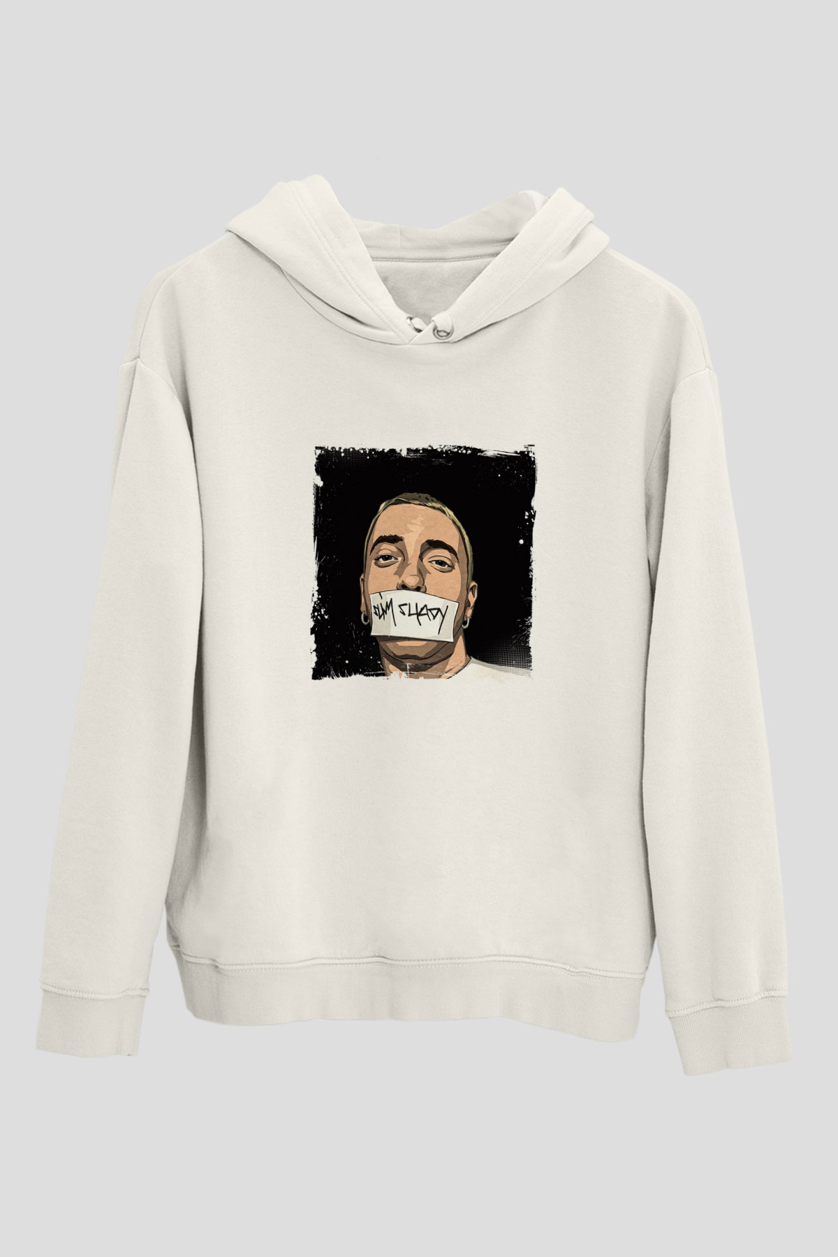 Eminem Baskılı Unisex Beyaz Kapüşonlu Sweatshirt