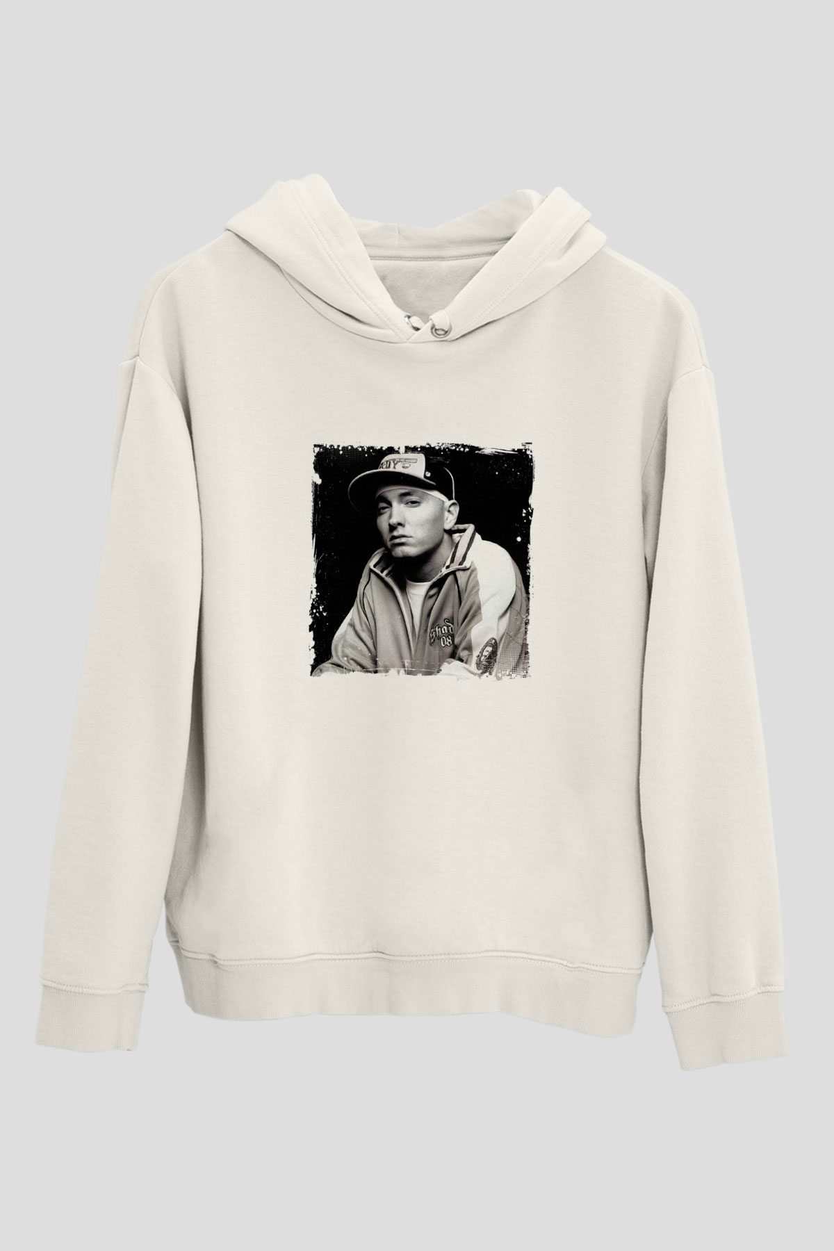 Eminem Baskılı Unisex Beyaz Kapüşonlu Sweatshirt