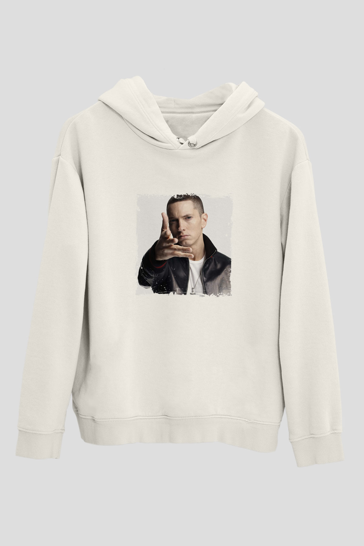 Eminem Baskılı Unisex Beyaz Kapüşonlu Sweatshirt