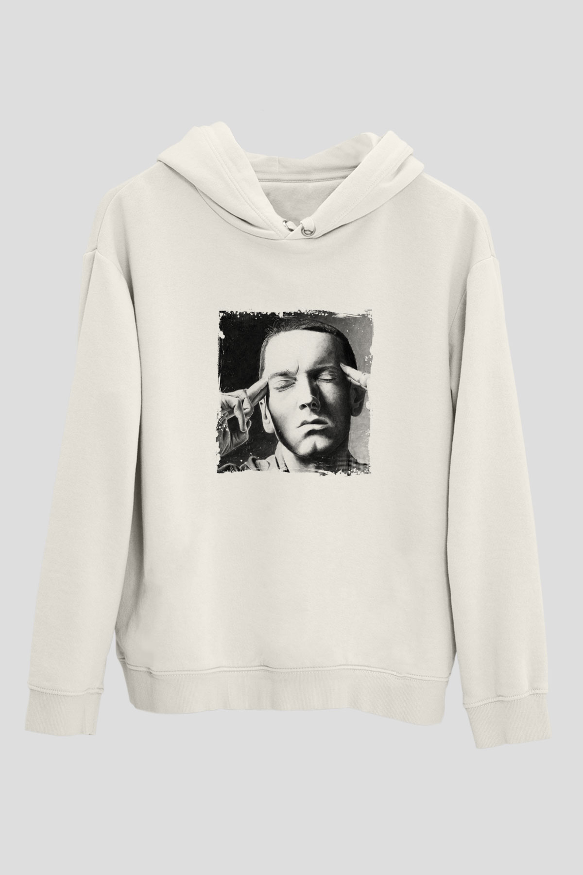 Eminem Baskılı Unisex Beyaz Kapüşonlu Sweatshirt