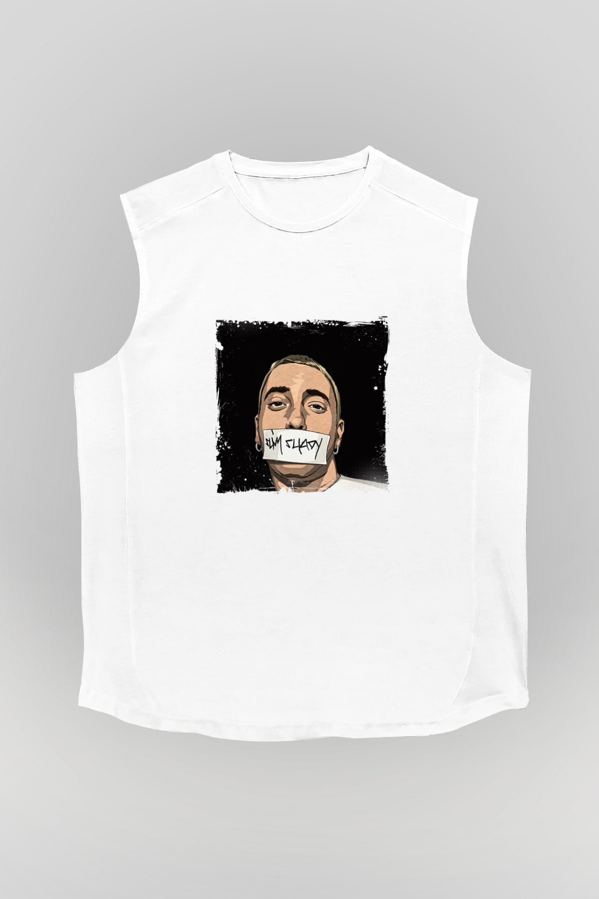 Eminem Baskılı Unisex Beyaz Kolsuz Tişört