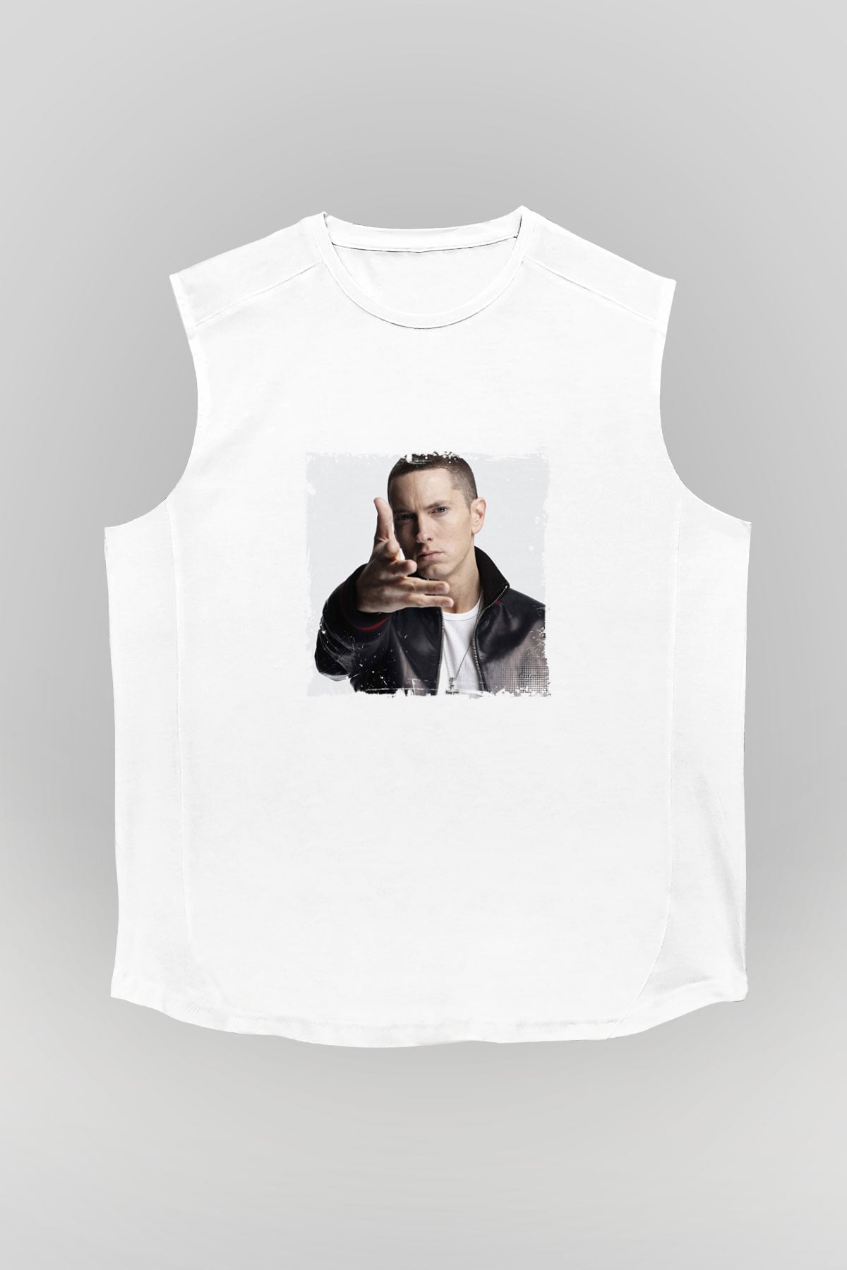 Eminem Baskılı Unisex Beyaz Kolsuz Tişört
