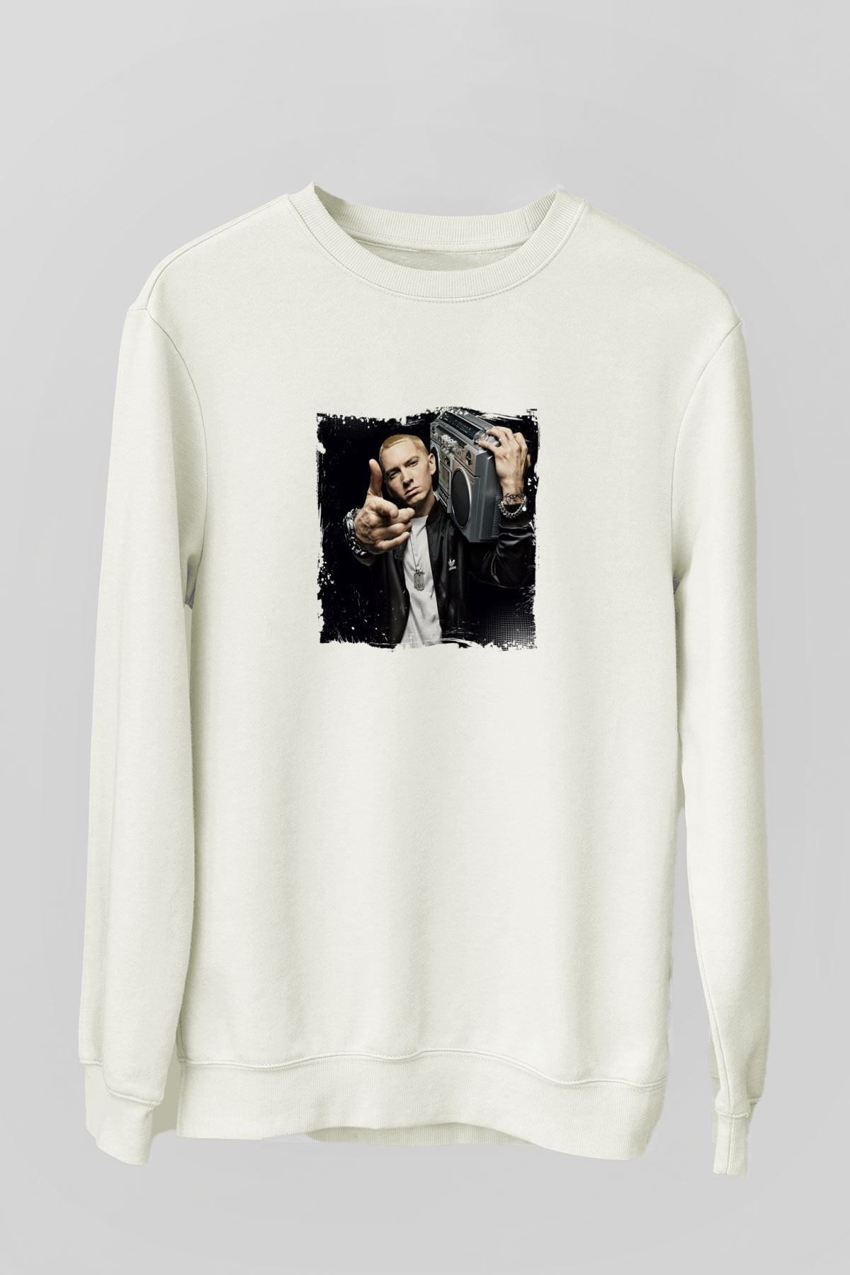 Eminem Baskılı Unisex Beyaz Sweatshirt