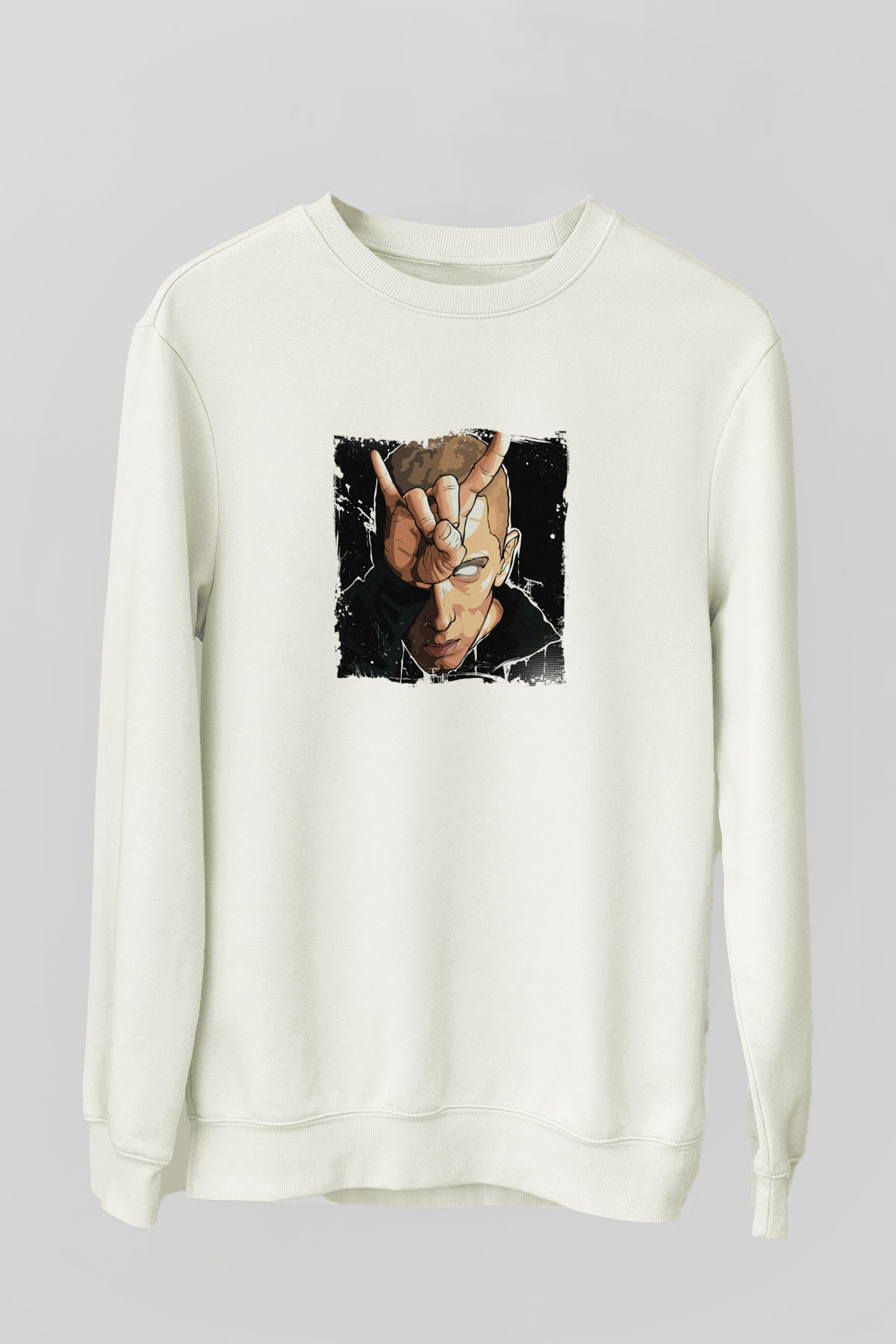 Eminem Baskılı Unisex Beyaz Sweatshirt