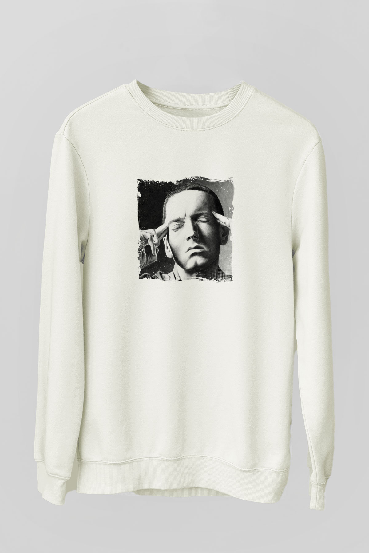 Eminem Baskılı Unisex Beyaz Sweatshirt