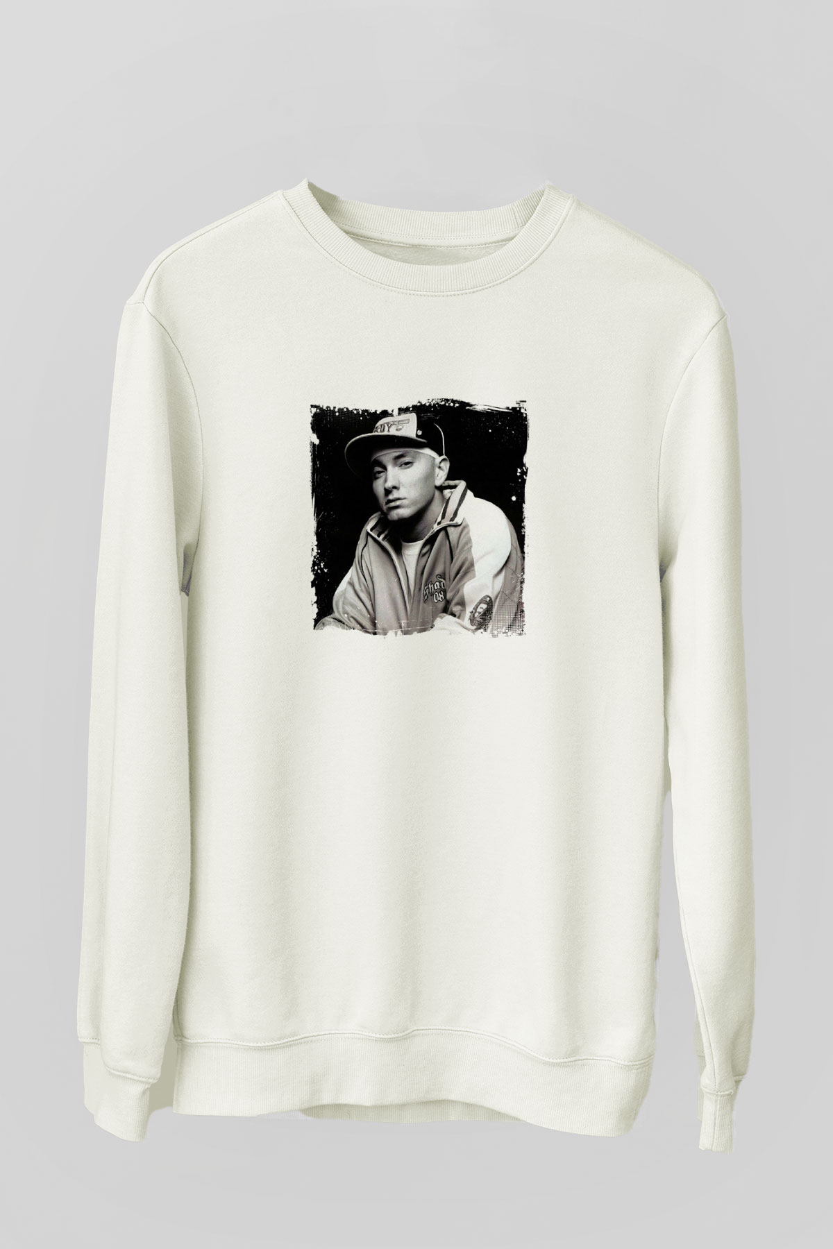 Eminem Baskılı Unisex Beyaz Sweatshirt