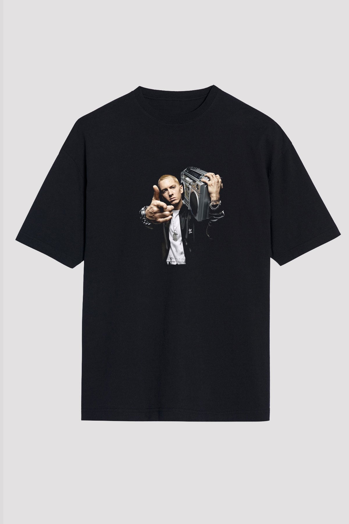 Eminem Baskılı Unisex Oversize Siyah Tişört