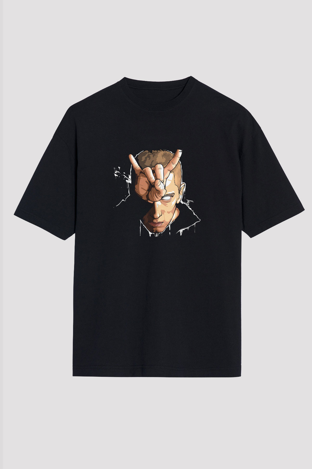 Eminem Baskılı Unisex Oversize Siyah Tişört