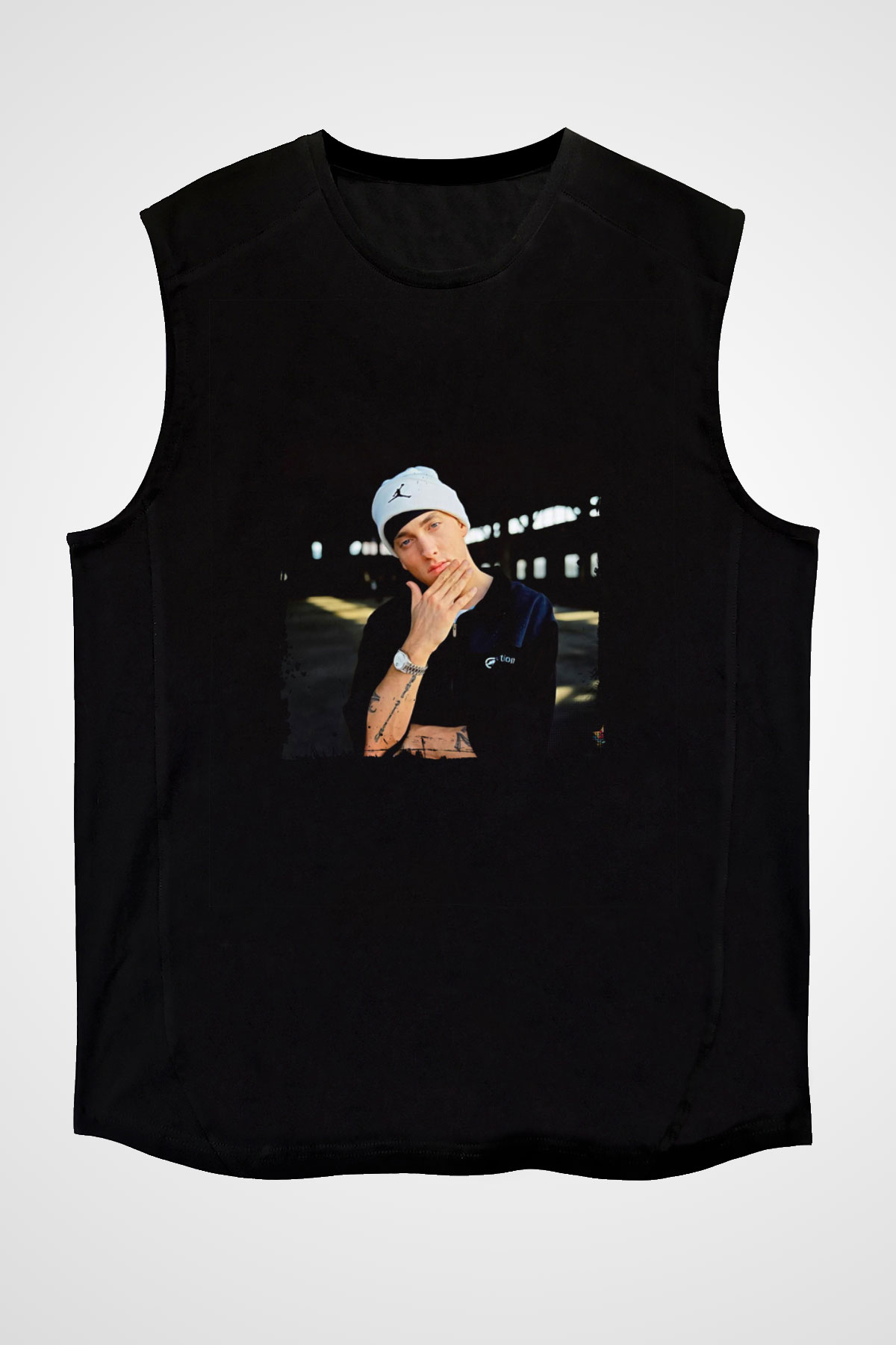 Eminem Baskılı Unisex Siyah Kolsuz Tişört