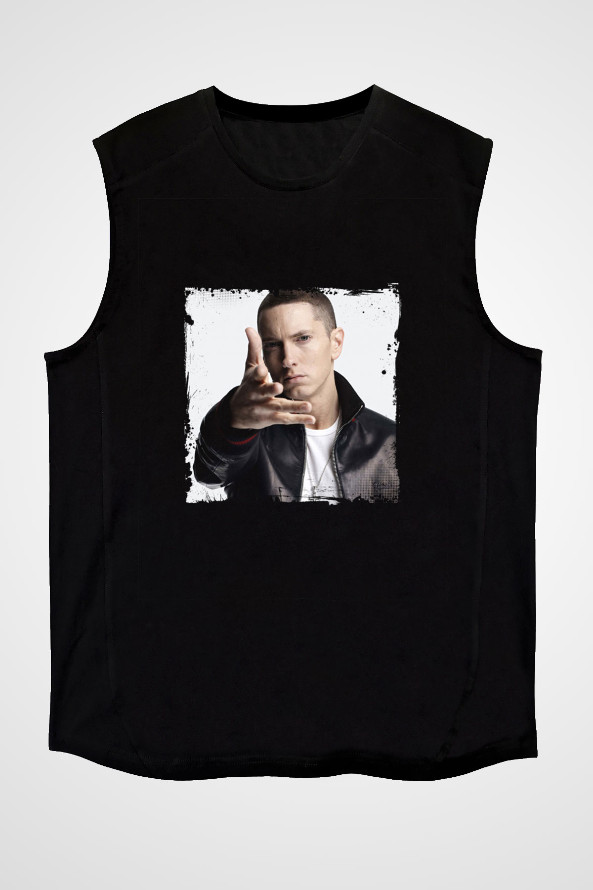Eminem Baskılı Unisex Siyah Kolsuz Tişört