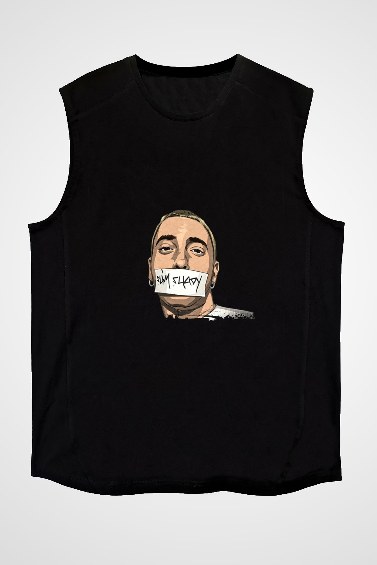 Eminem Baskılı Unisex Siyah Kolsuz Tişört