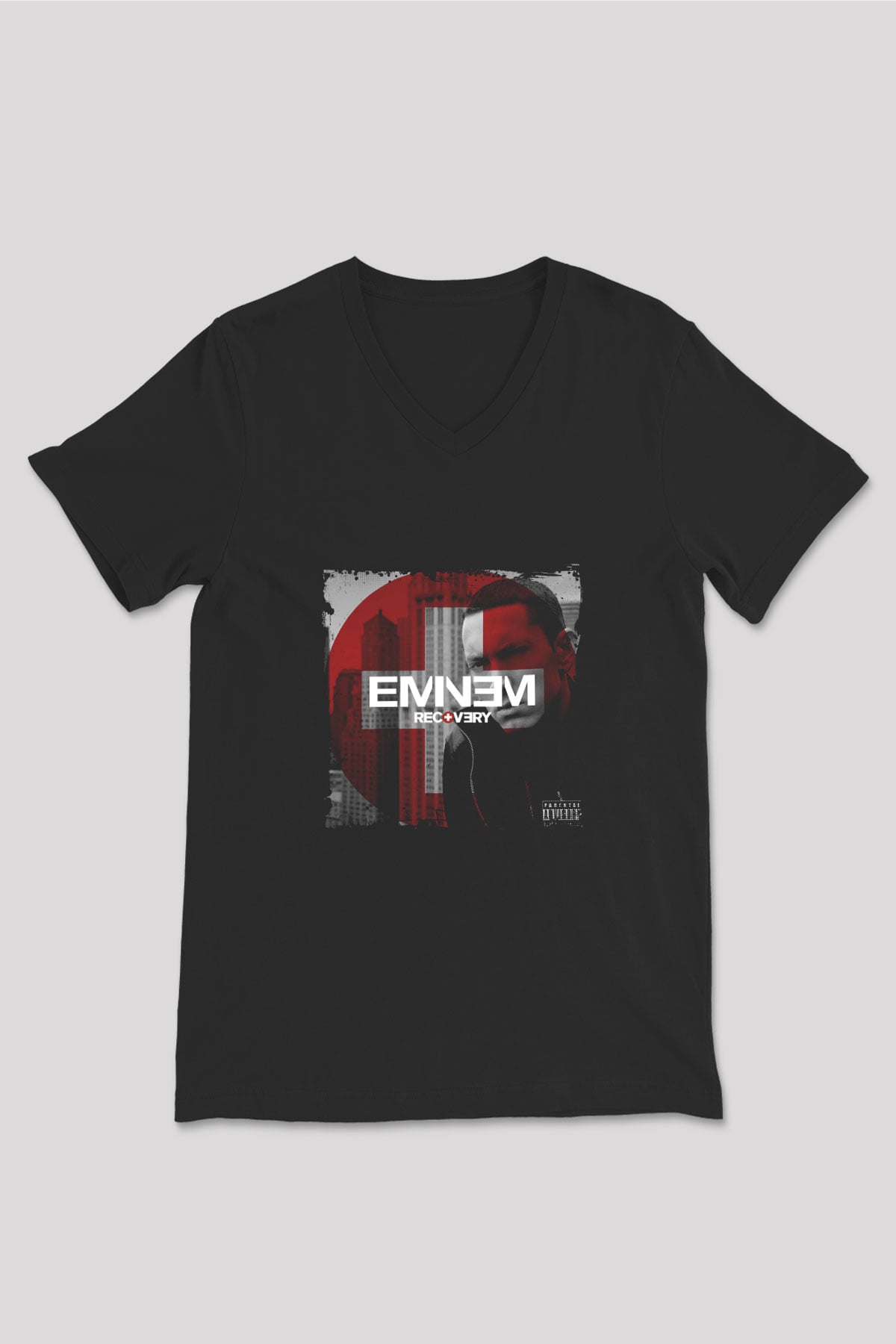 Eminem Baskılı Unisex Siyah V Yaka Tişört