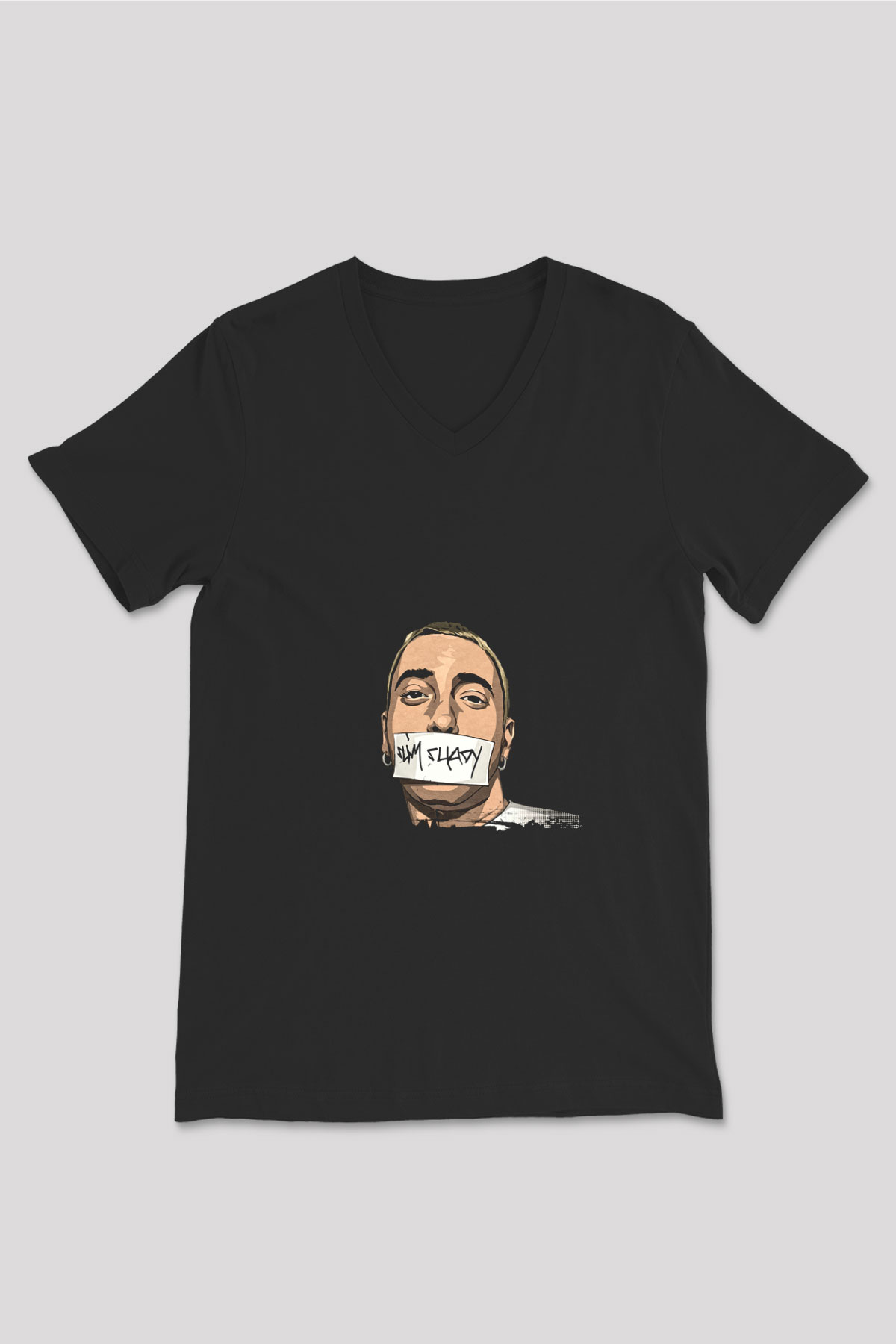 Eminem Baskılı Unisex Siyah V Yaka Tişört