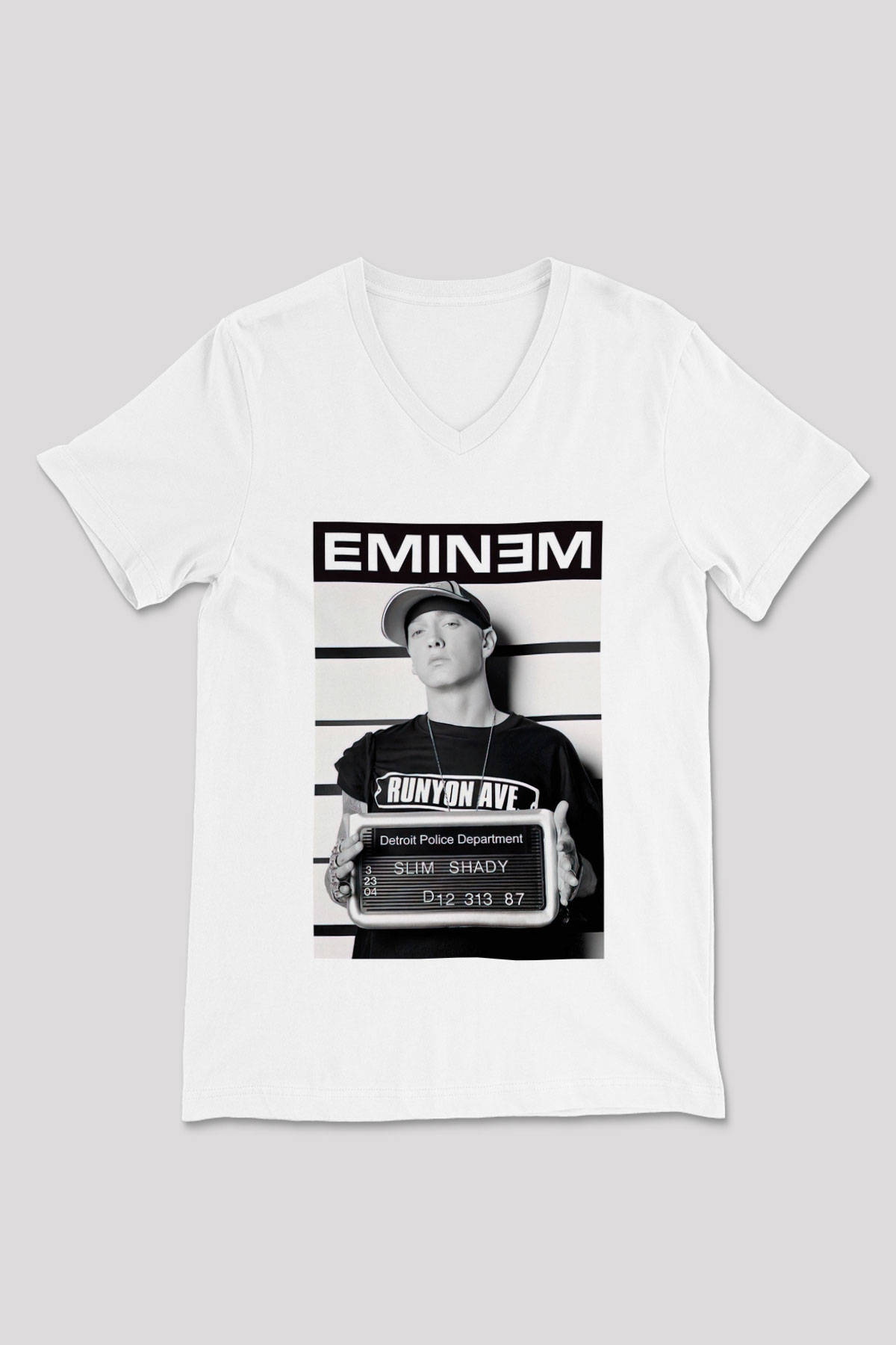 Eminem Beyaz Unisex V Yaka Tişört T-Shirt