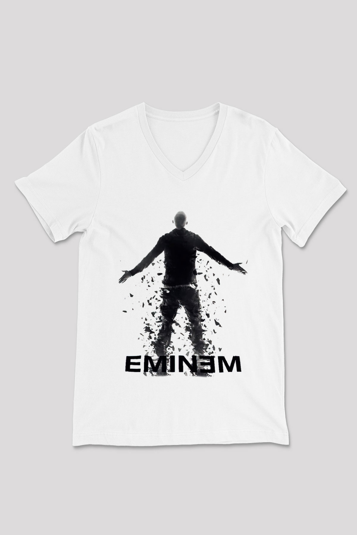 Eminem Beyaz Unisex V Yaka Tişört T-Shirt