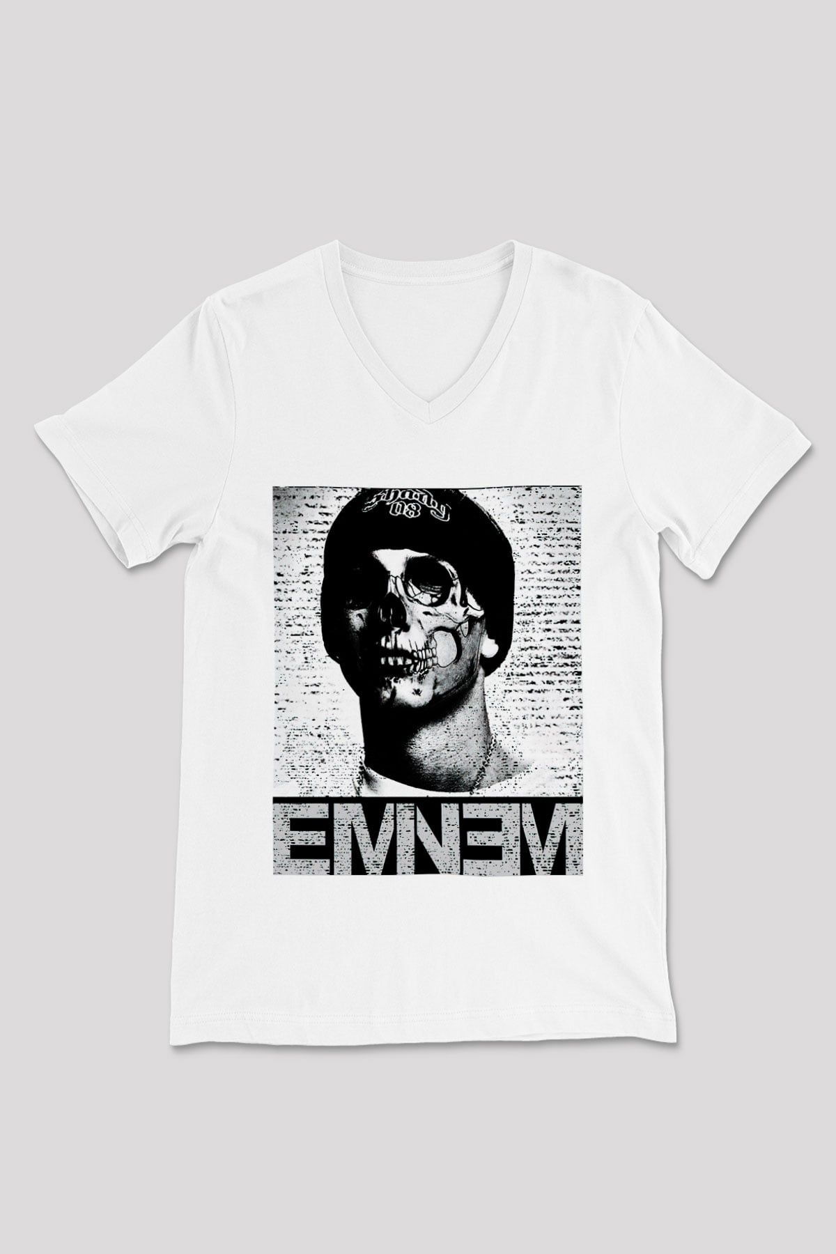 Eminem Beyaz Unisex V Yaka Tişört T-Shirt