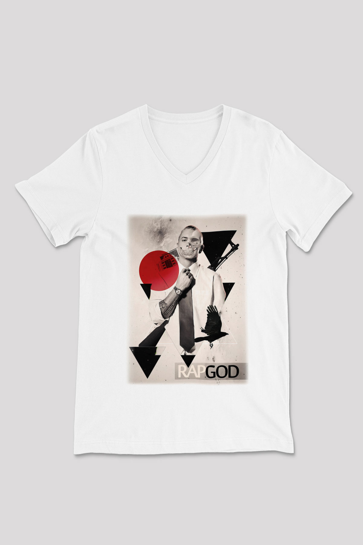 Eminem Beyaz Unisex V Yaka Tişört T-Shirt