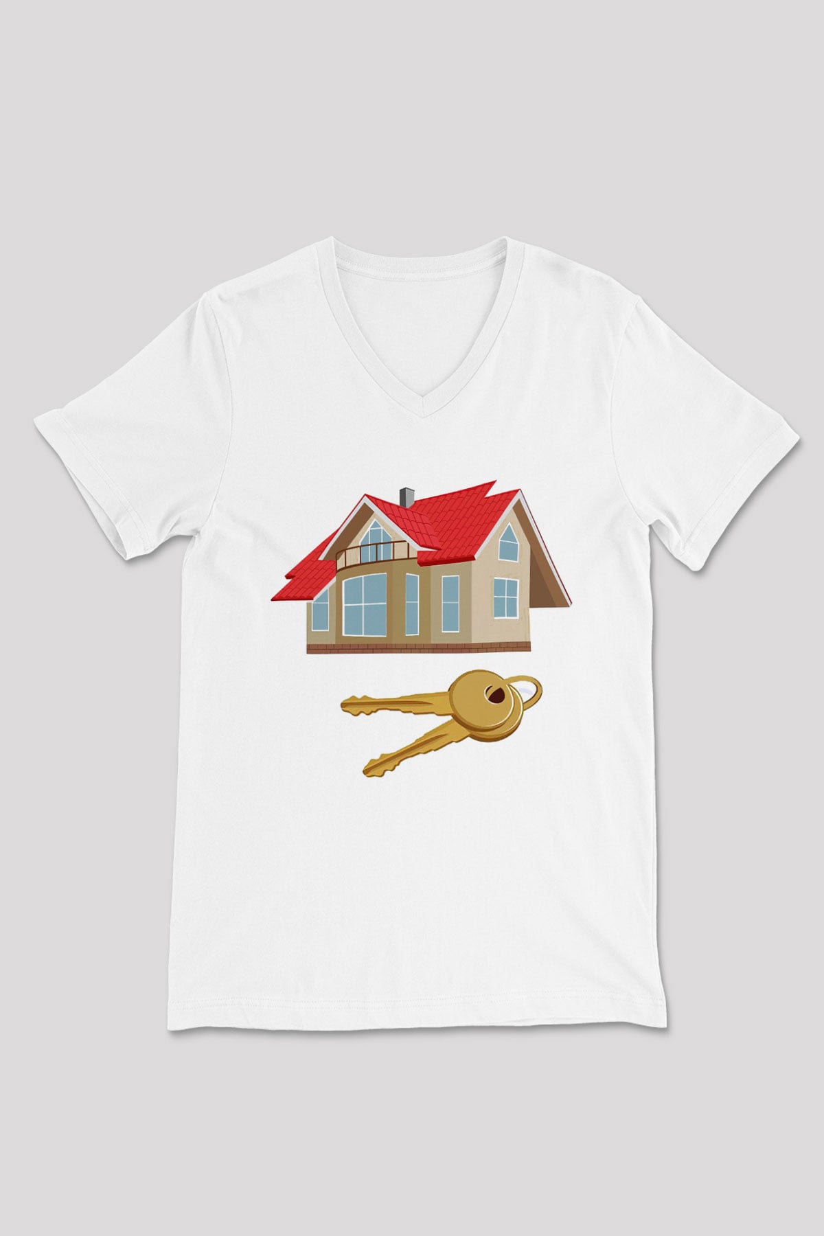 Emlakçı Beyaz Unisex V Yaka Tişört T-Shirt