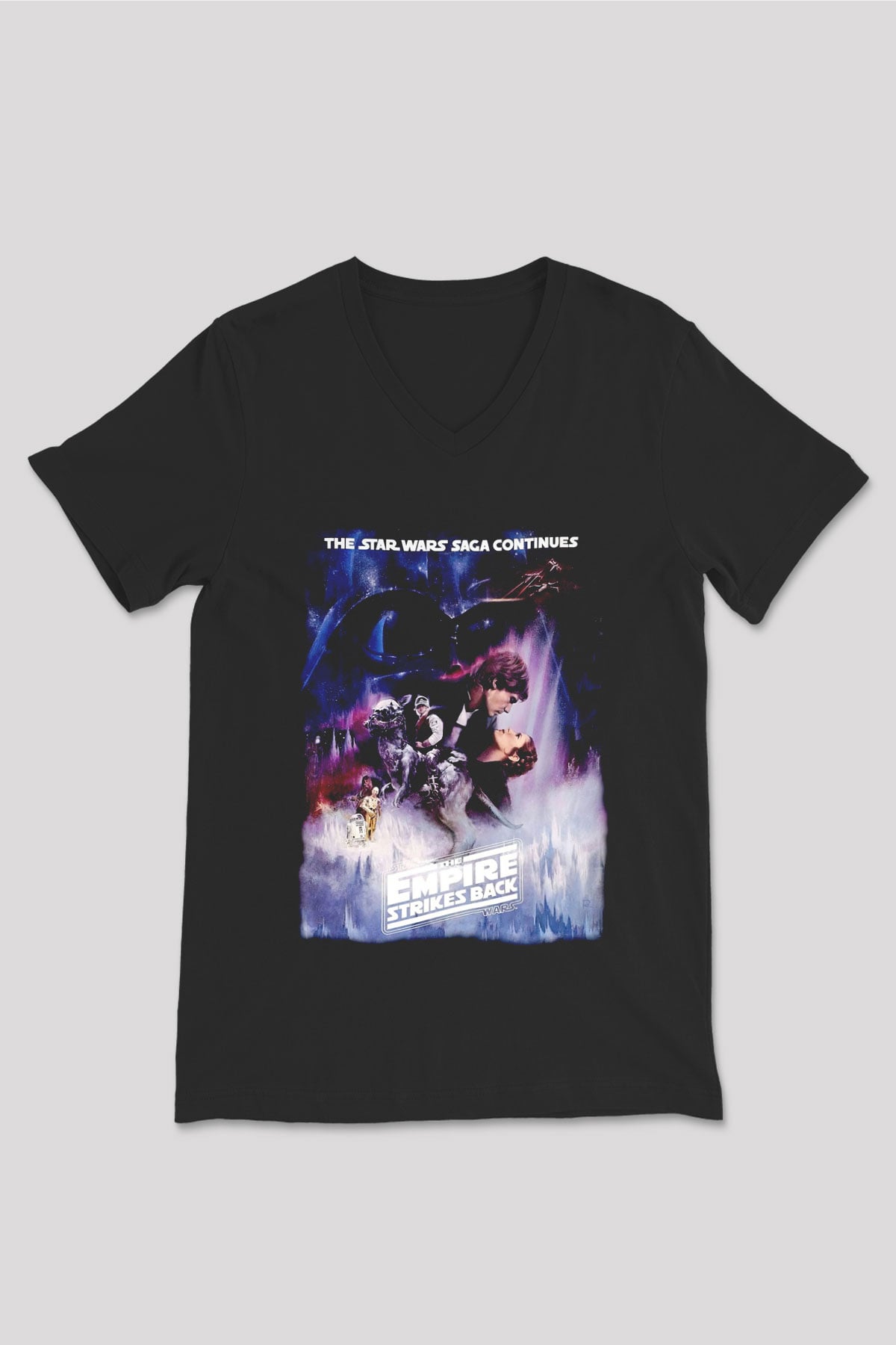 Empire Strikes Back Siyah Unisex  V Yaka Tişört