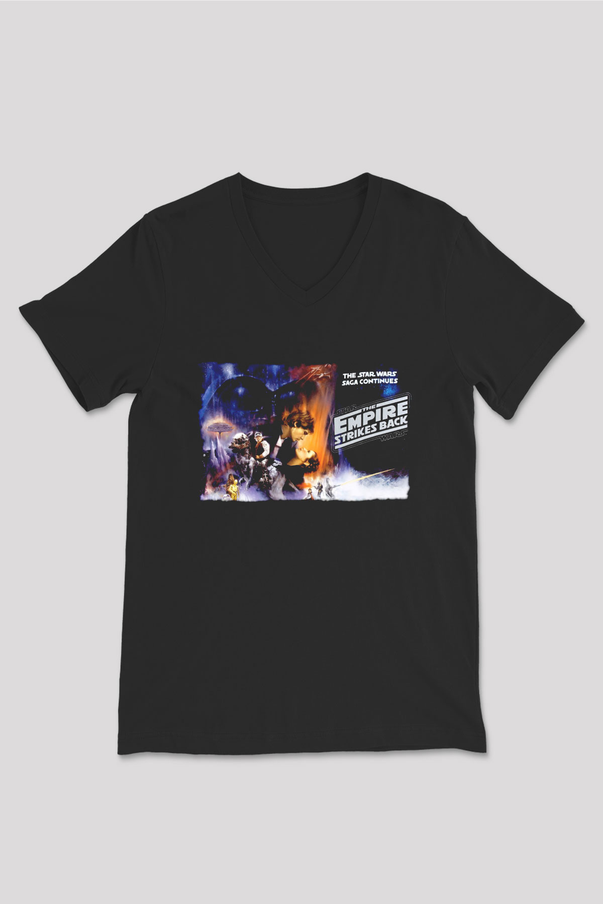 Empire Strikes Back Siyah Unisex  V Yaka Tişört