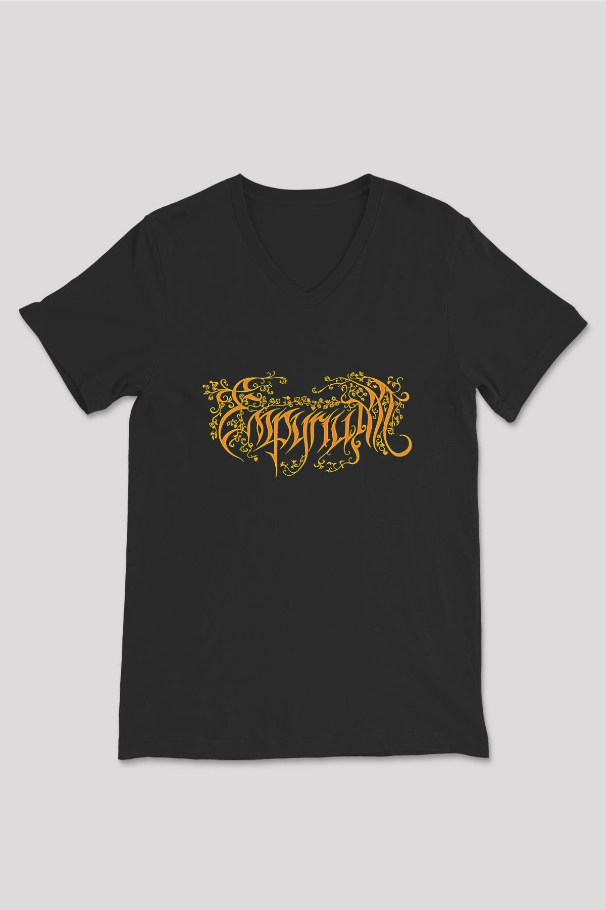Empyrium Baskılı Unisex Siyah V Yaka Tişört - Tshirt