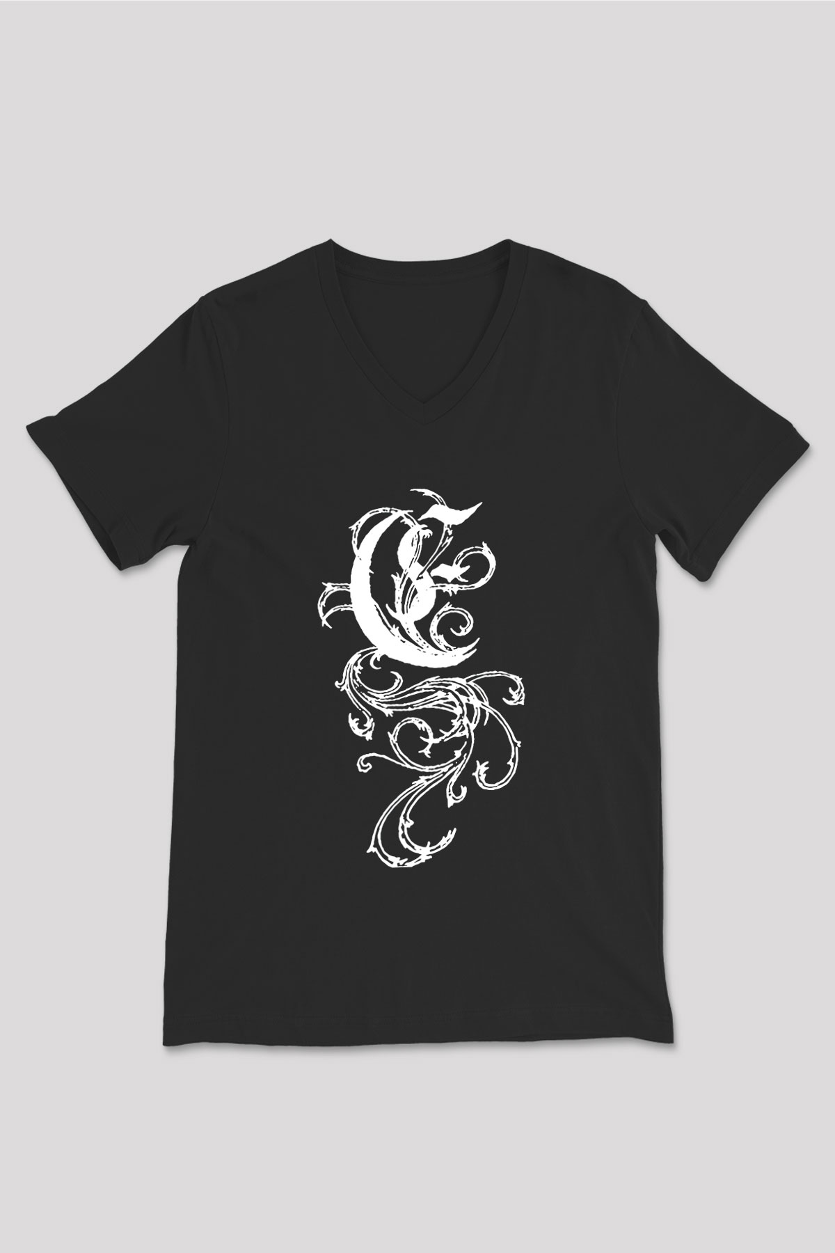 Empyrium Baskılı Unisex Siyah V Yaka Tişört - Tshirt