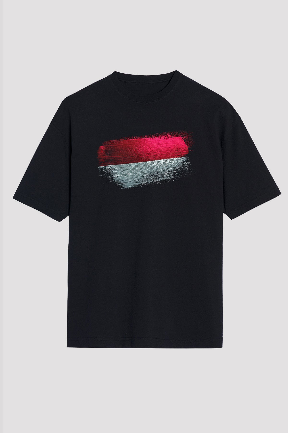 Endonezya - İndonesia Bayrağı Baskılı Unisex Siyah Oversize Tişört