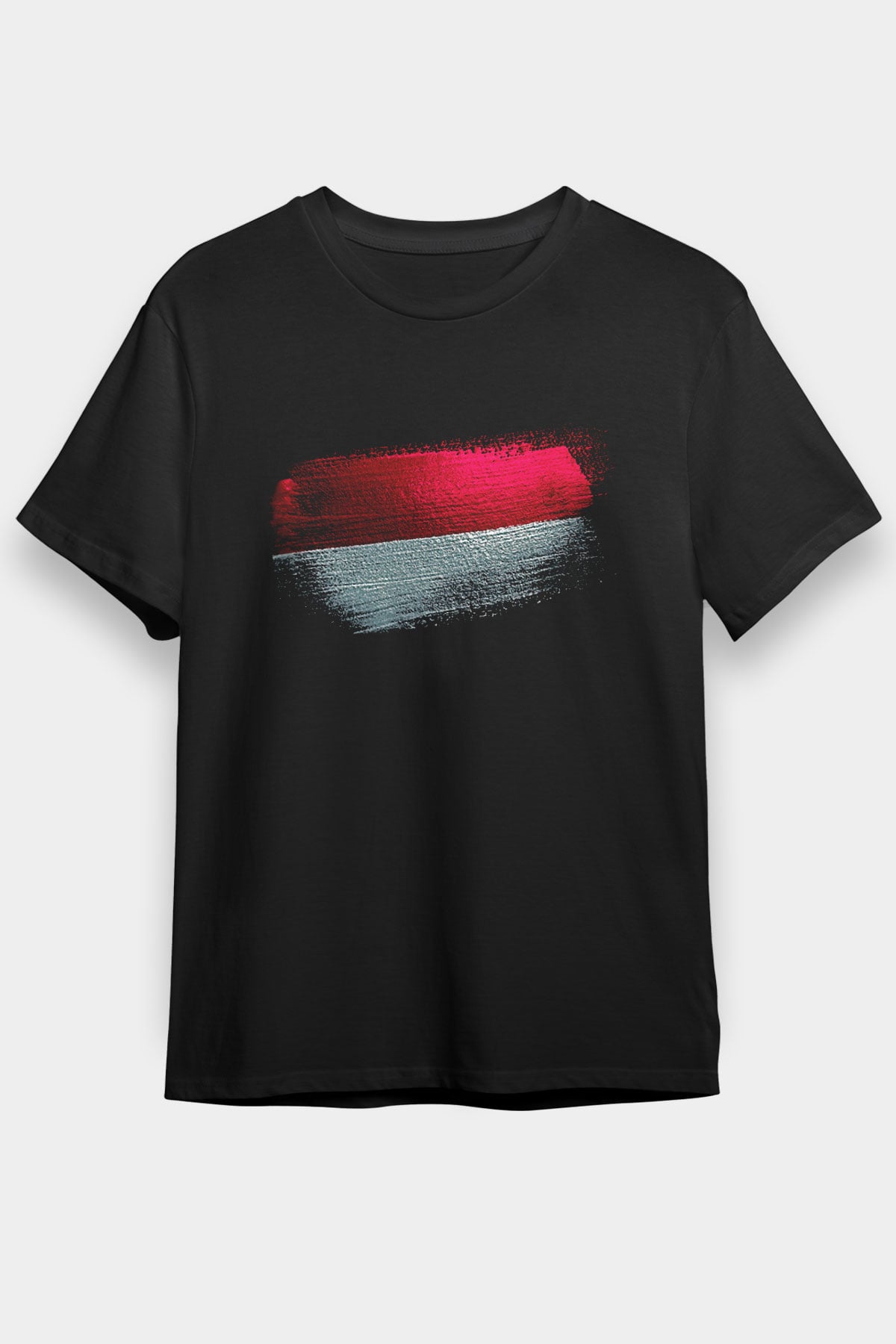 Endonezya - İndonesia Bayrağı Baskılı Unisex Siyah Tişört