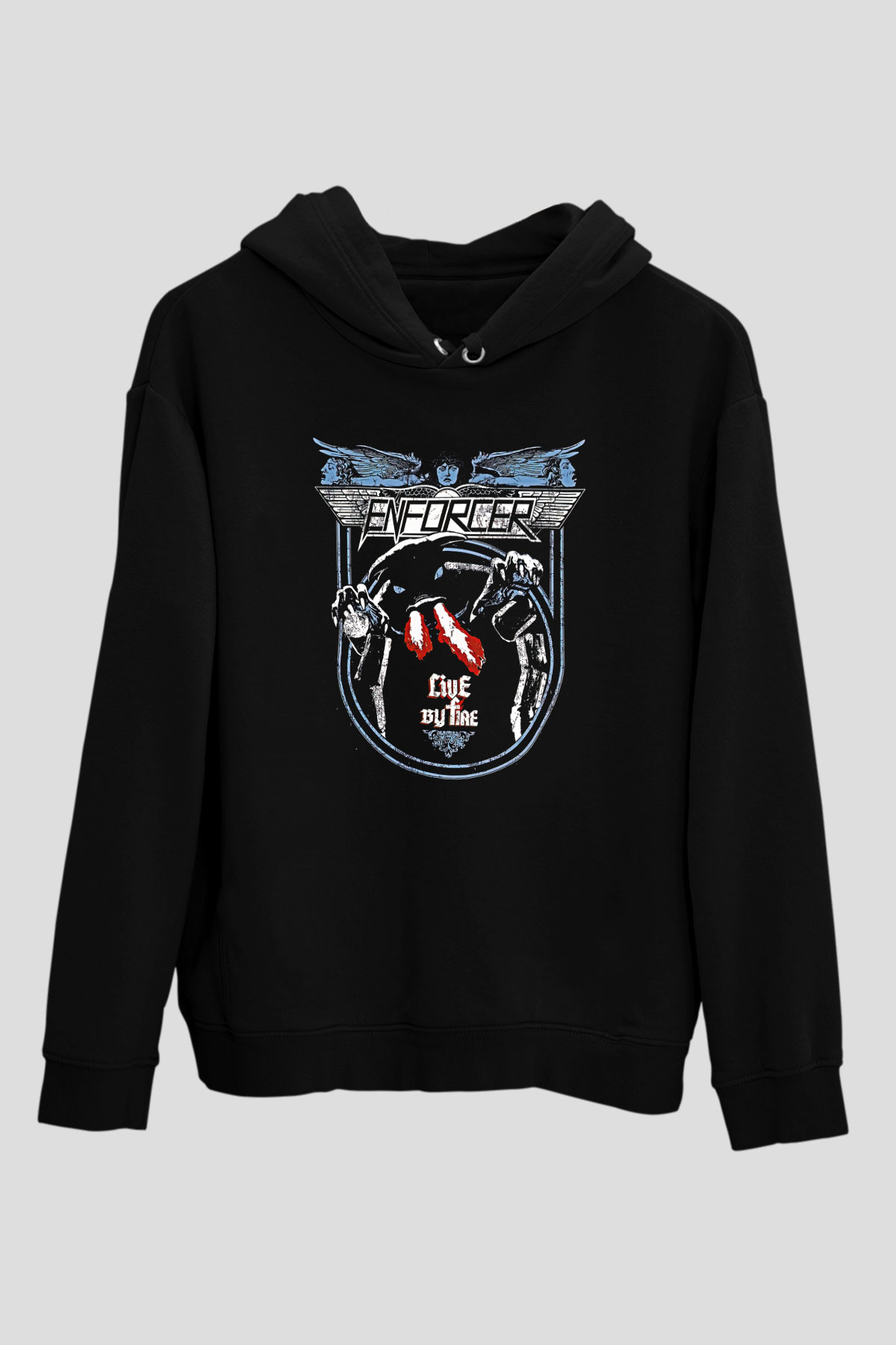 Enforcer Baskılı Unisex Siyah Kapüşonlu Sweatshirt