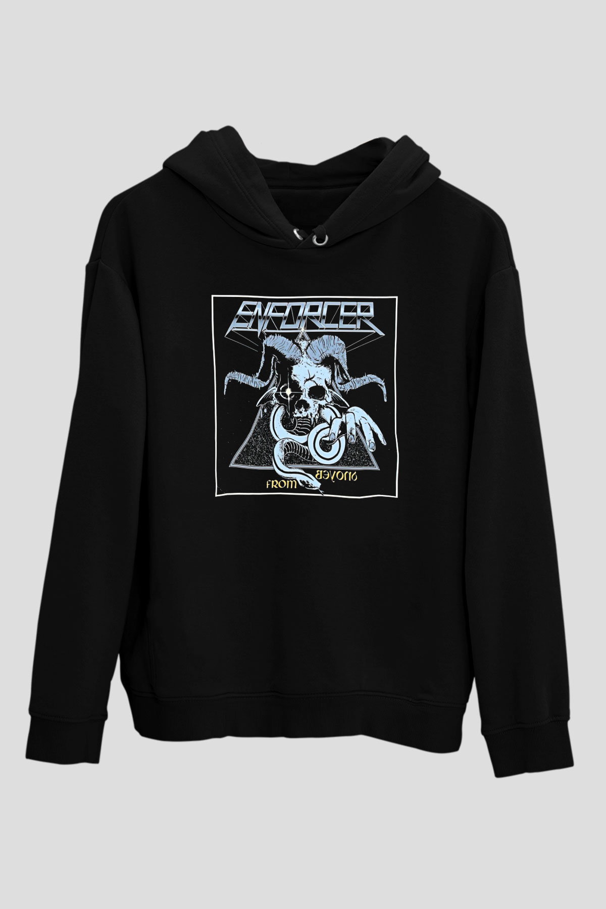 Enforcer Baskılı Unisex Siyah Kapüşonlu Sweatshirt