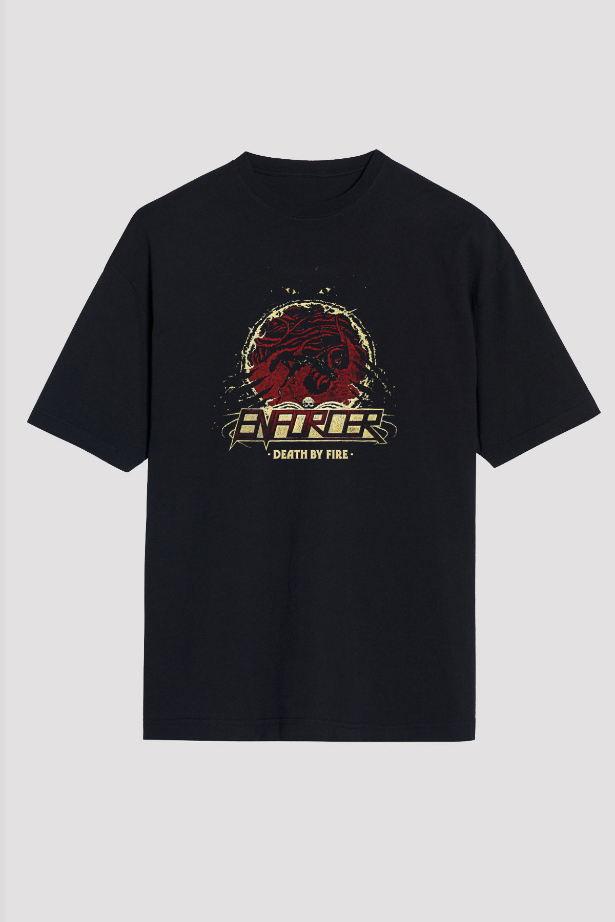 Enforcer Baskılı Unisex Siyah Oversize Tişört - Tshirt