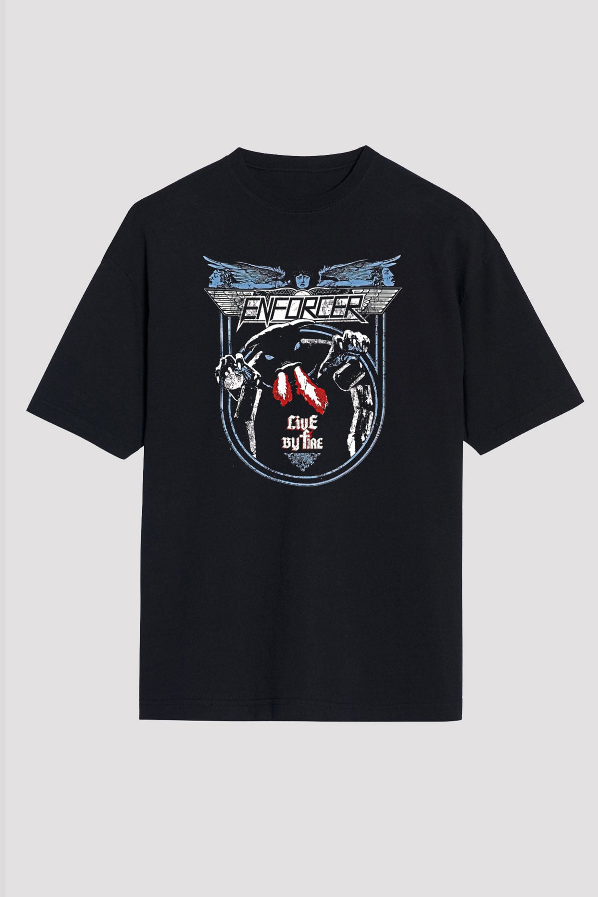 Enforcer Baskılı Unisex Siyah Oversize Tişört - Tshirt