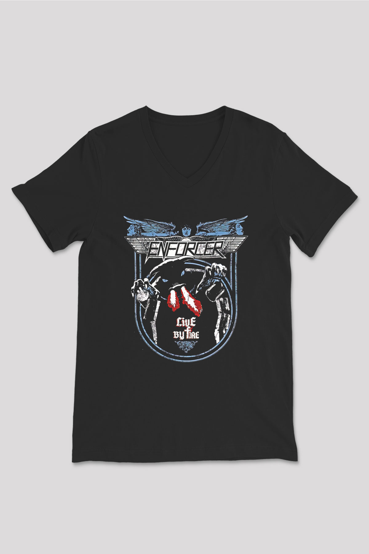 Enforcer Baskılı Unisex Siyah V Yaka Tişört - Tshirt