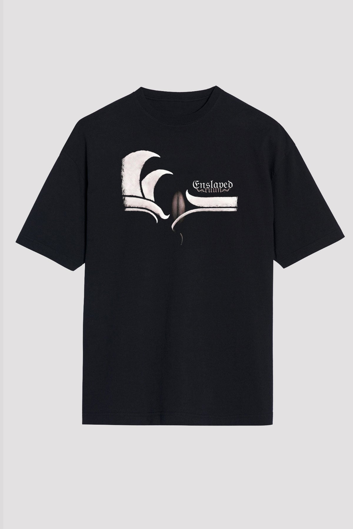 Enslaved Baskılı Unisex Siyah Oversize Tişört