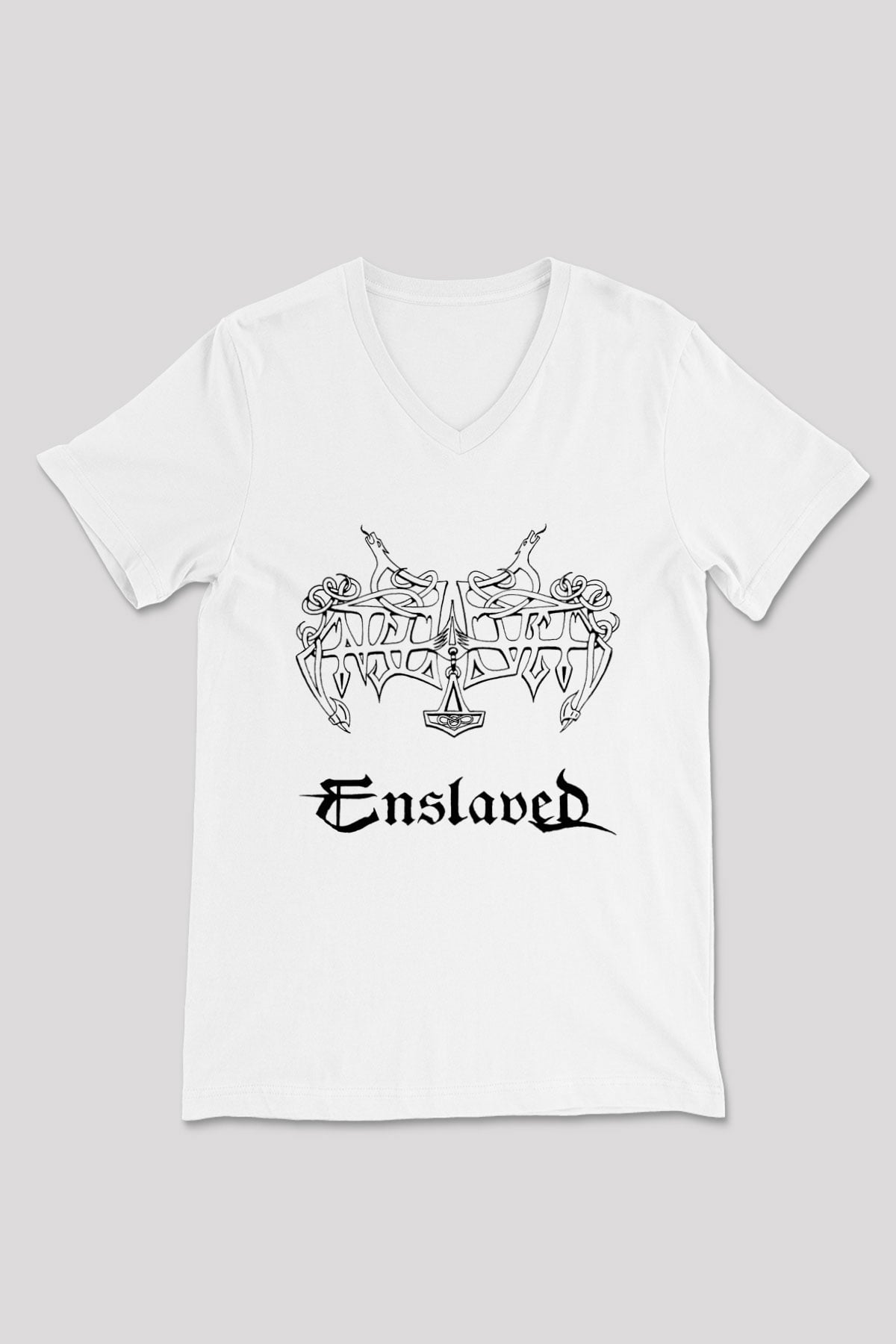 Enslaved Beyaz Unisex V Yaka Tişört T-Shirt