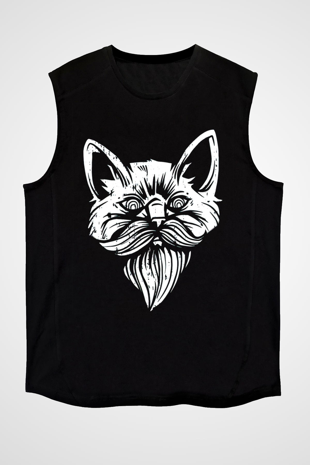 Entellektüel Kedi Baskılı Unisex Siyah  Kolsuz Tişört