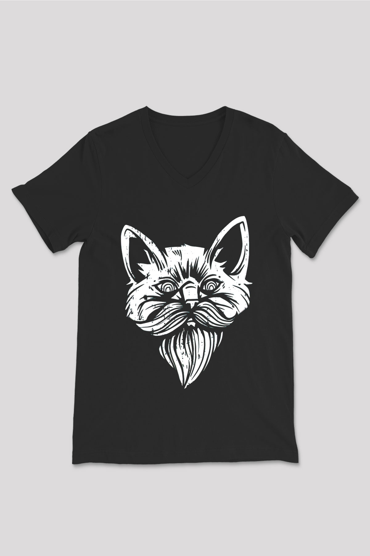 Entellektüel Kedi Baskılı Unisex Siyah  V Yaka Tişört