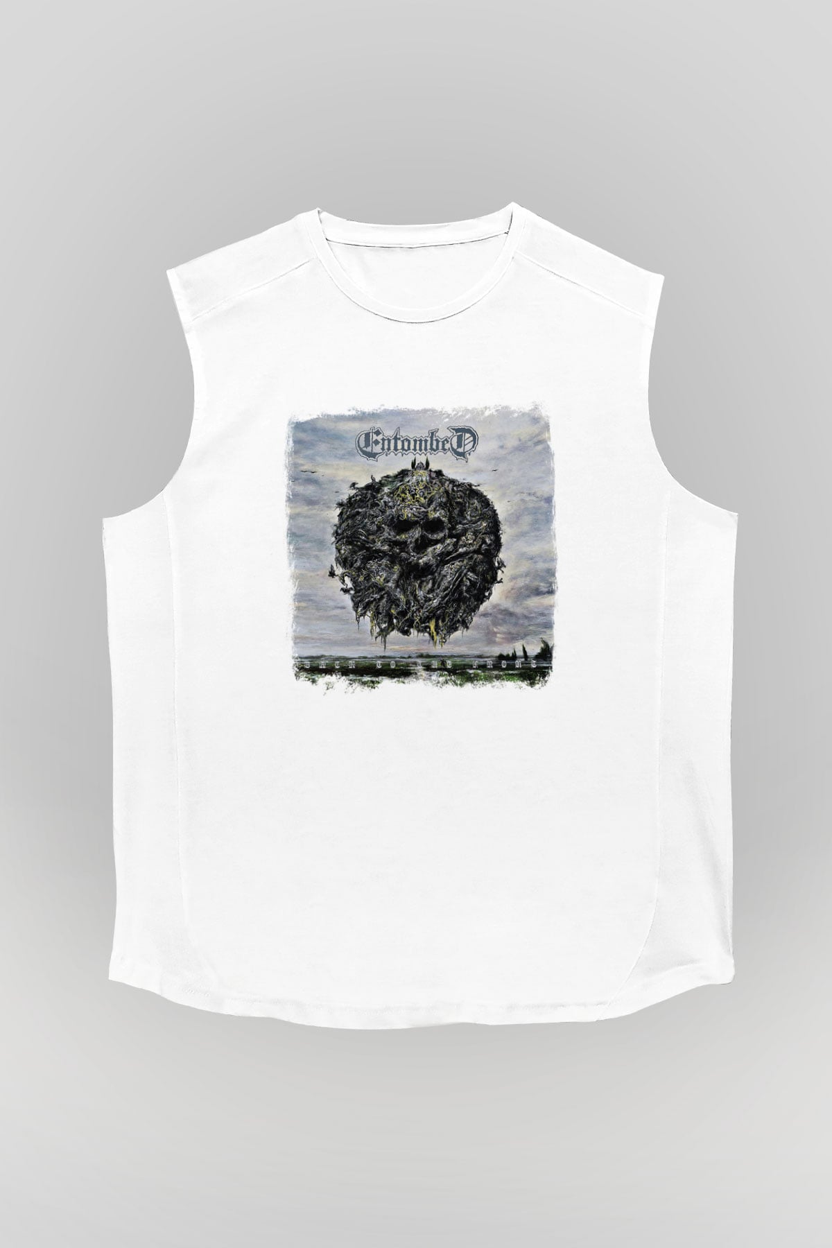 Entombed Baskılı Unisex Beyaz Kolsuz Tişört