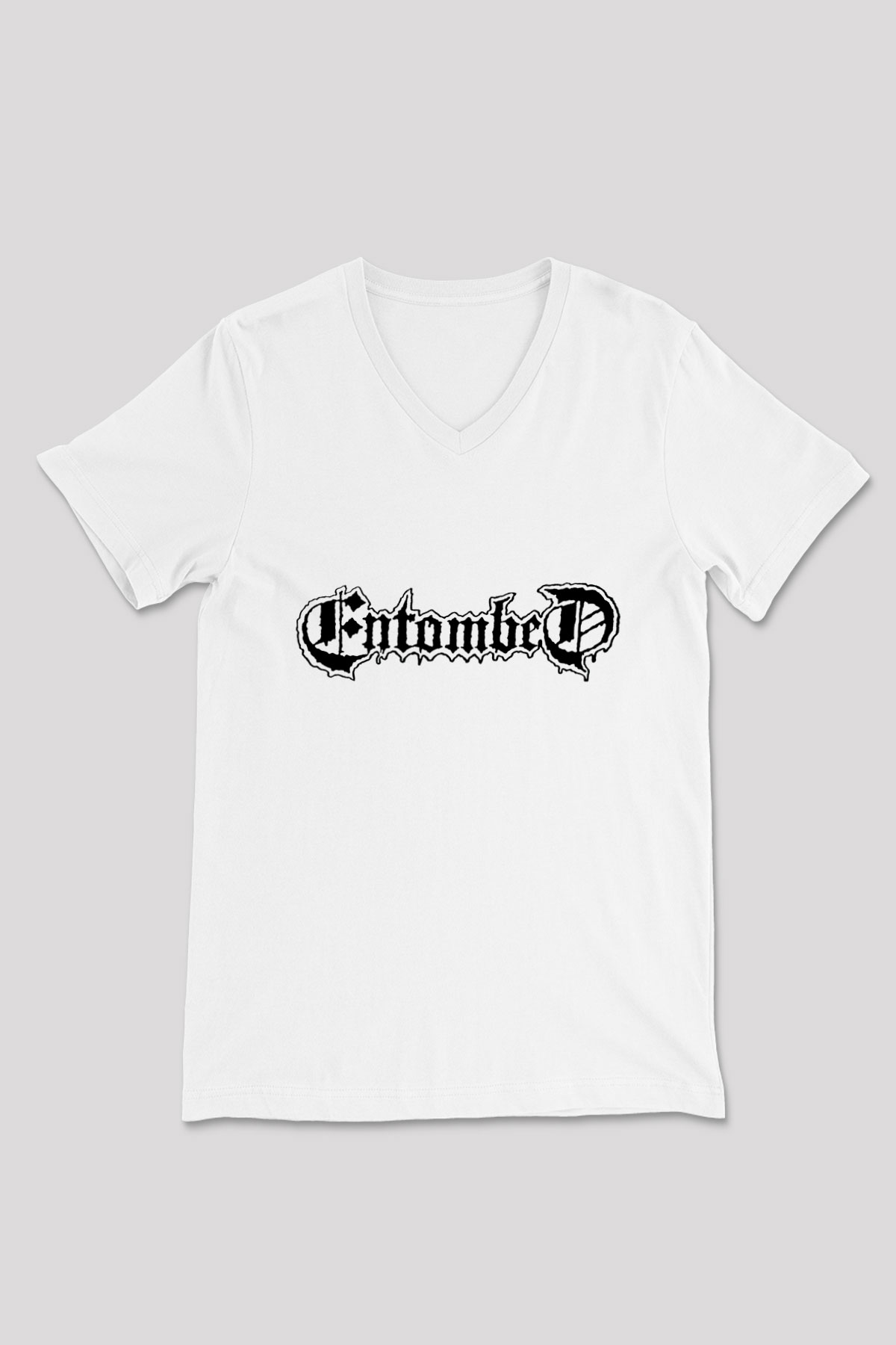 Entombed Beyaz Unisex V Yaka Tişört T-Shirt