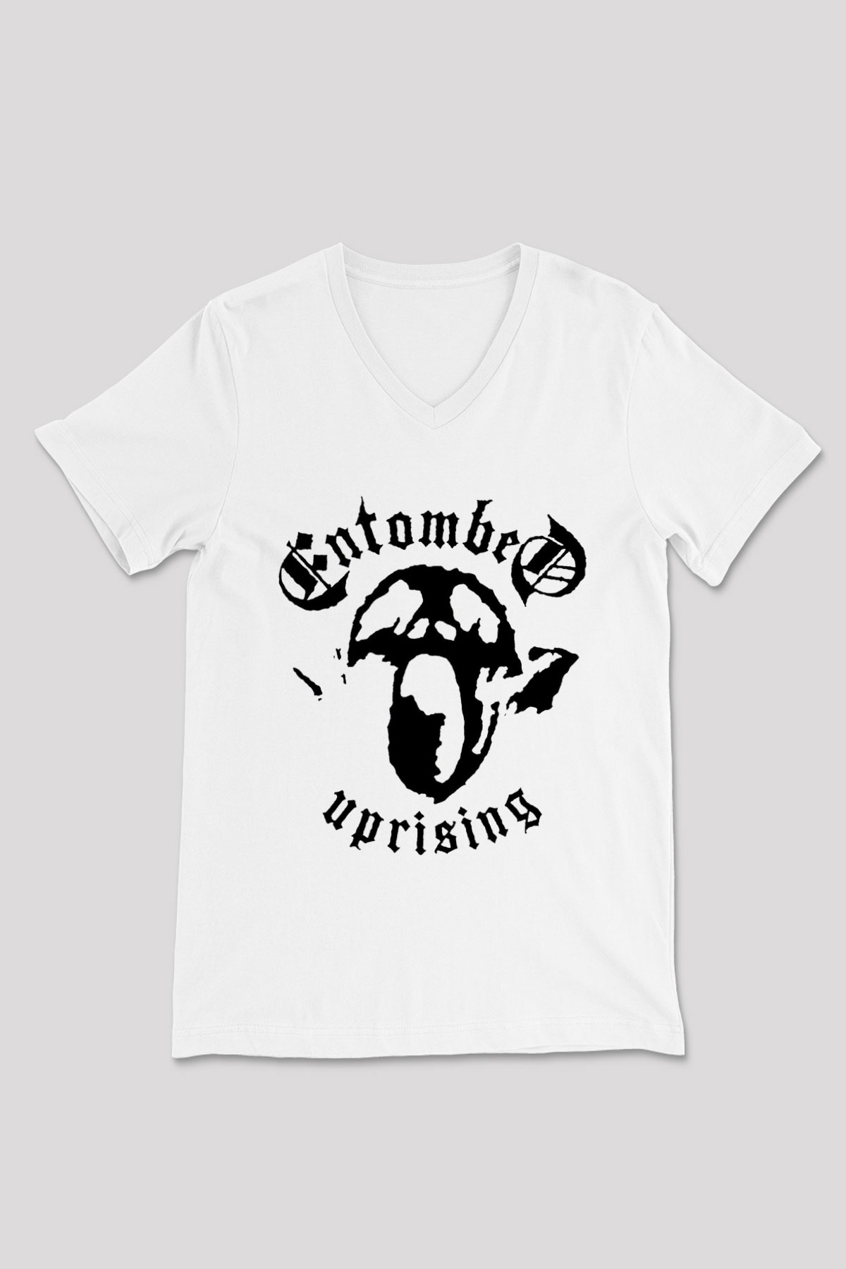 Entombed Beyaz Unisex V Yaka Tişört T-Shirt