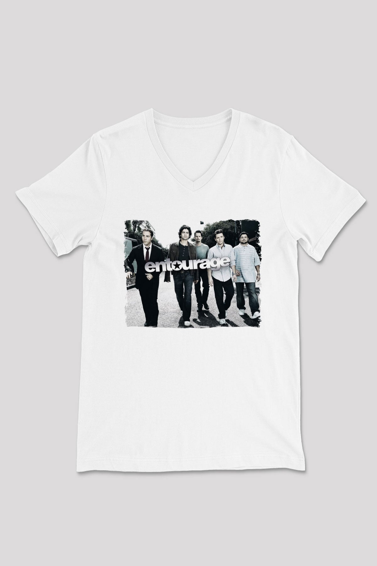 Entourage Beyaz Unisex V Yaka Tişört