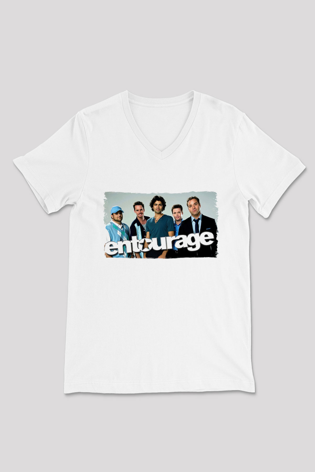 Entourage Beyaz Unisex V Yaka Tişört